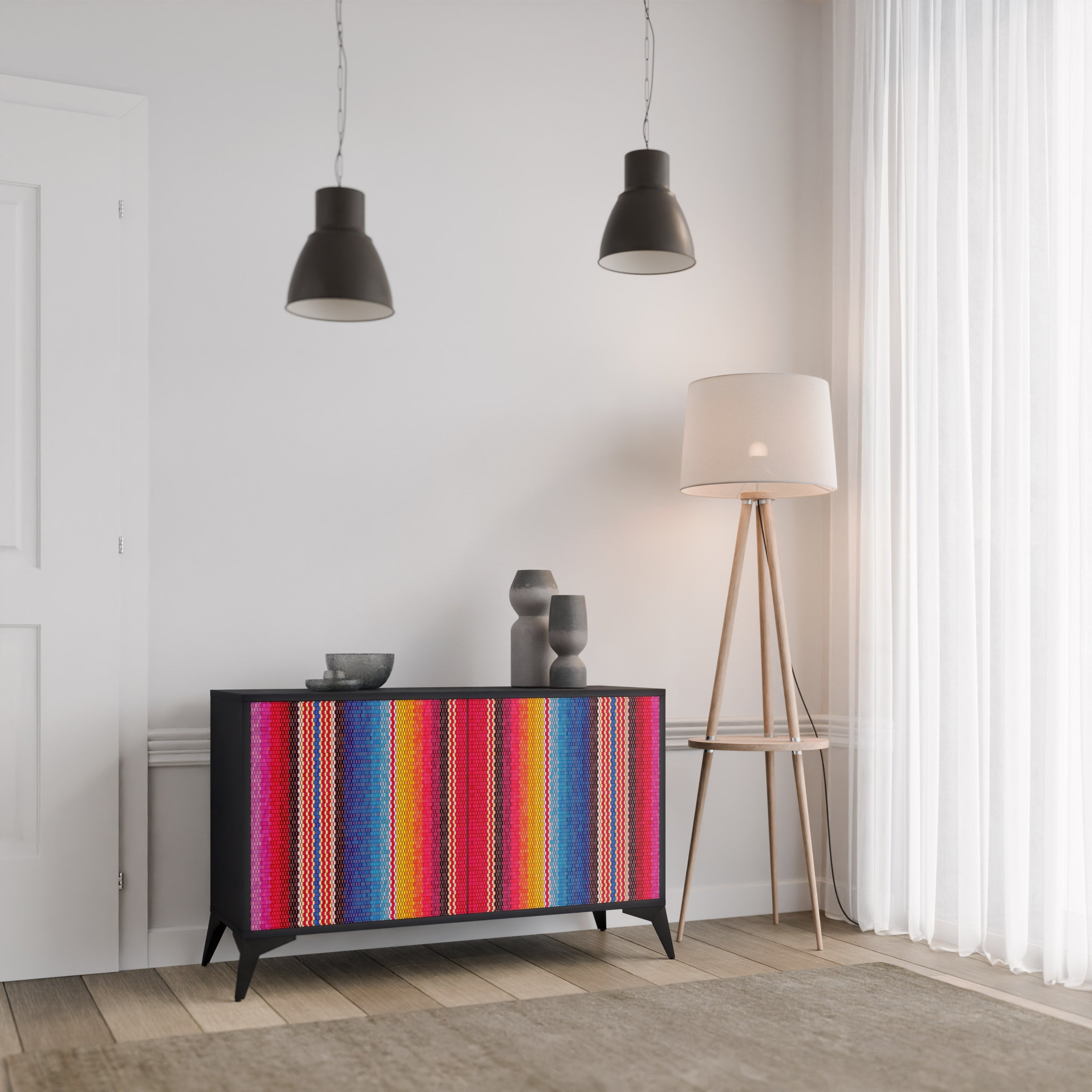 ETHNIC MEXICAN Sideboard mit 2 Türen in Schwarz