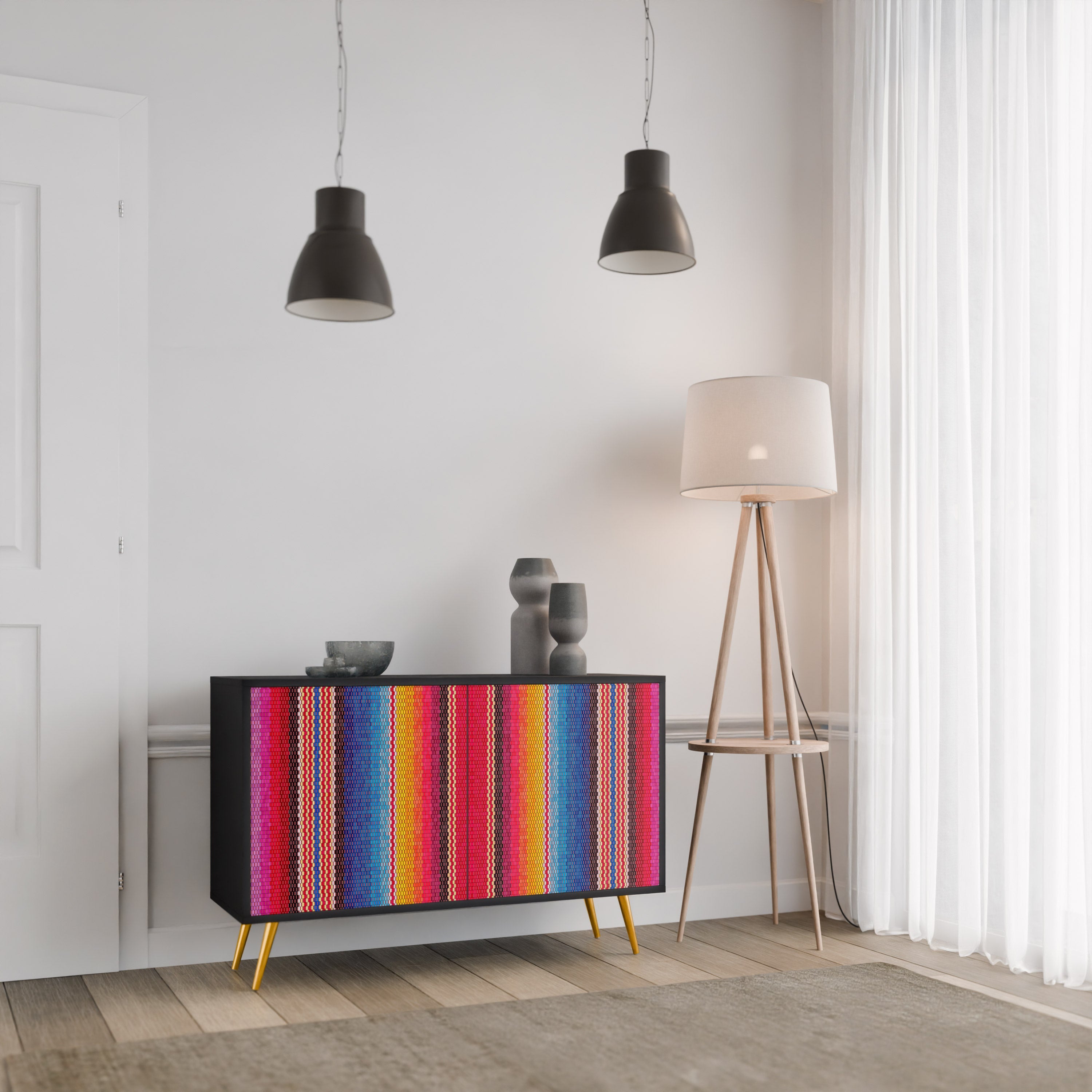 ETHNIC MEXICAN Sideboard mit 2 Türen in Schwarz