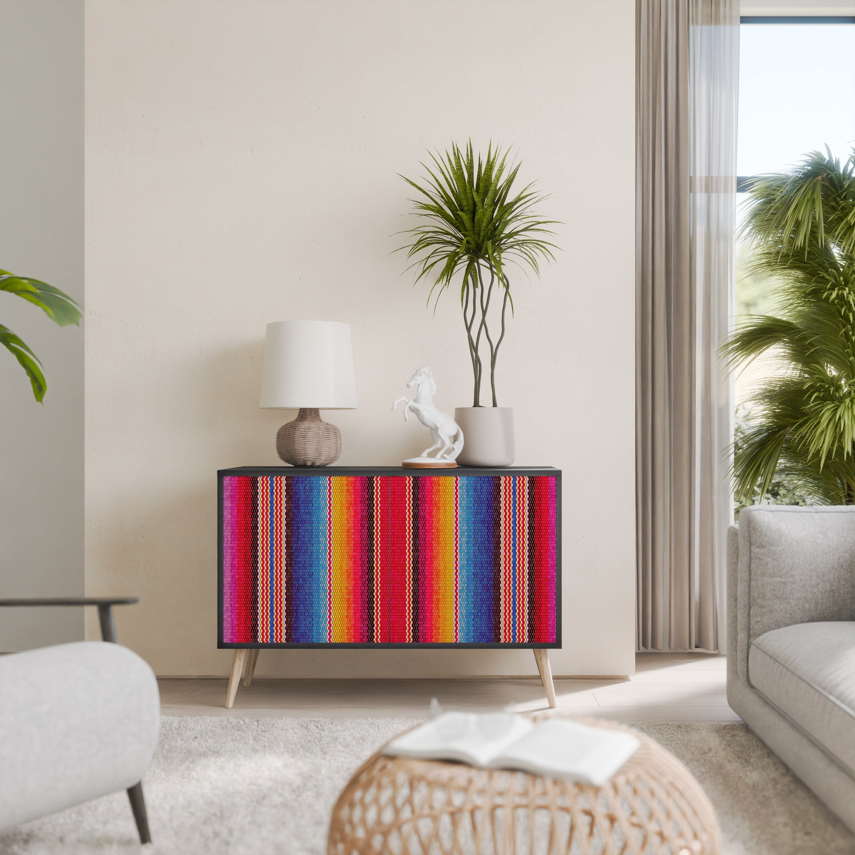 ETHNIC MEXICAN Sideboard mit 2 Türen in Schwarz