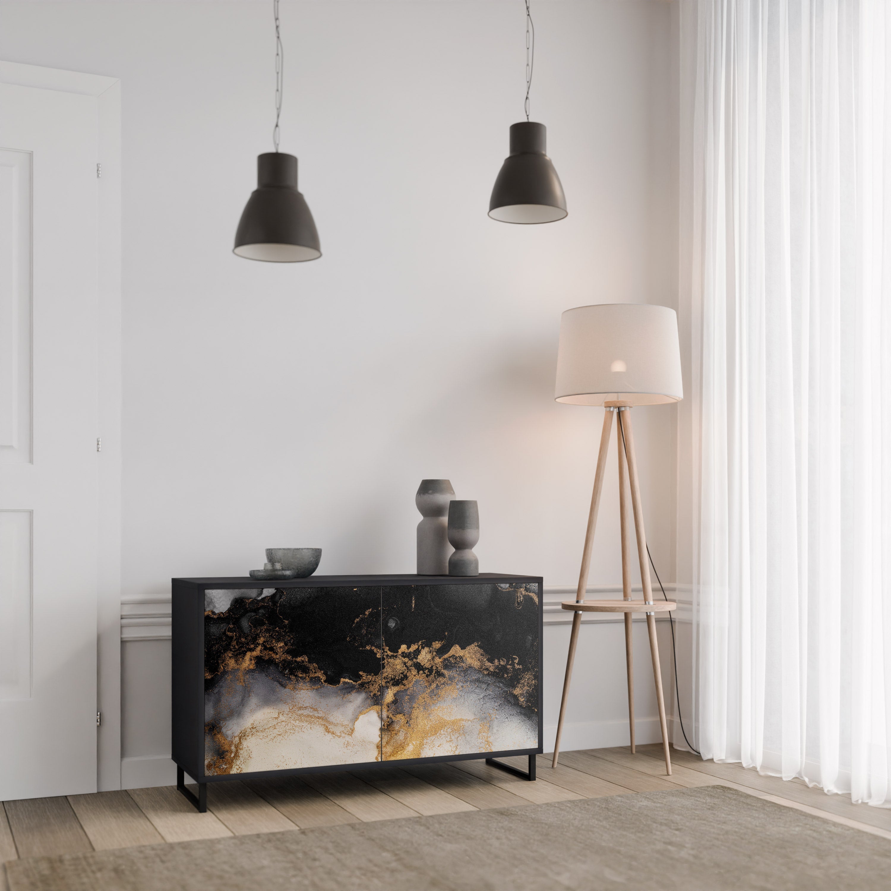 MARBLE OF TOMMORROW 2-Door Sideboard in Black Finish