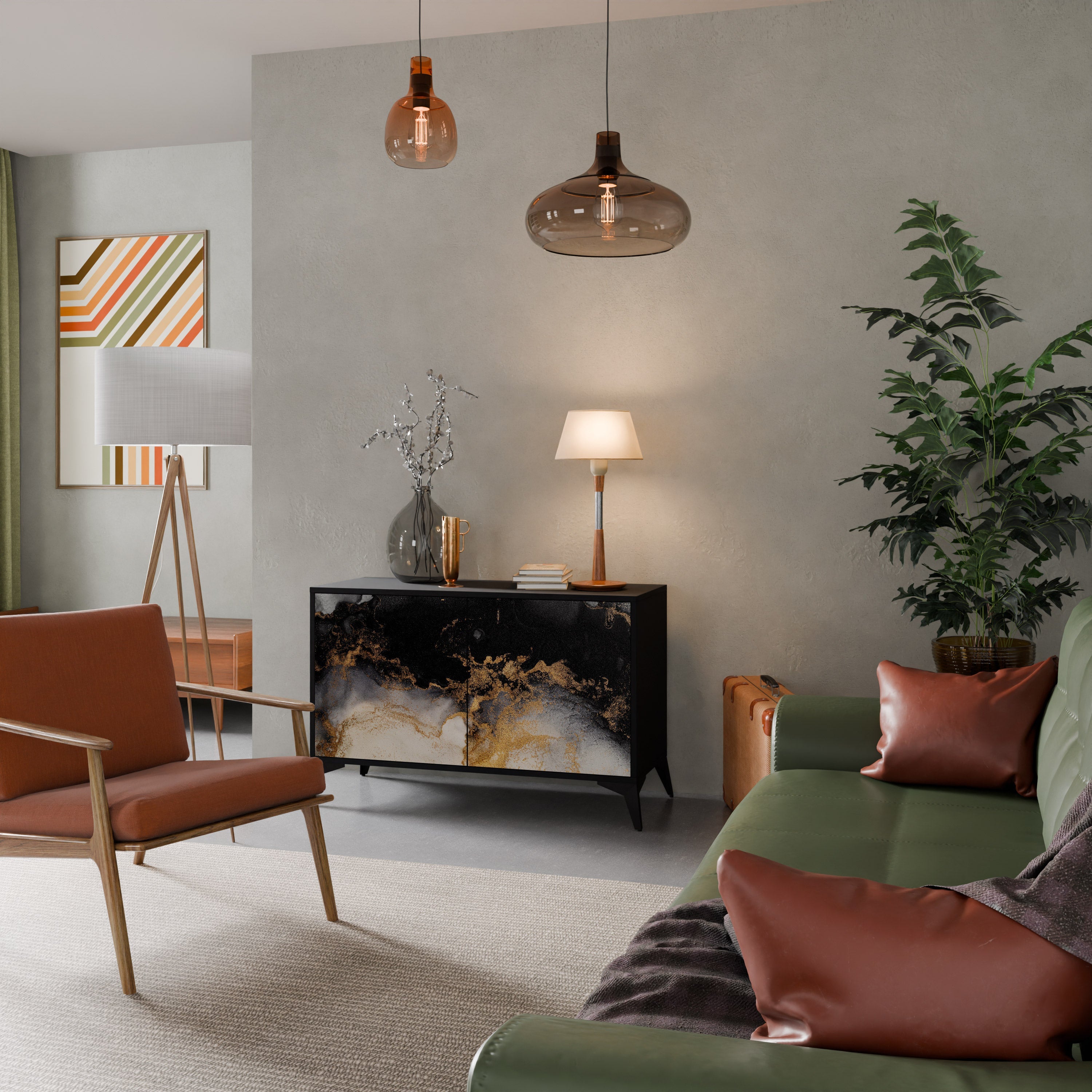 MARBLE OF TOMMORROW 2-Door Sideboard in Black Finish