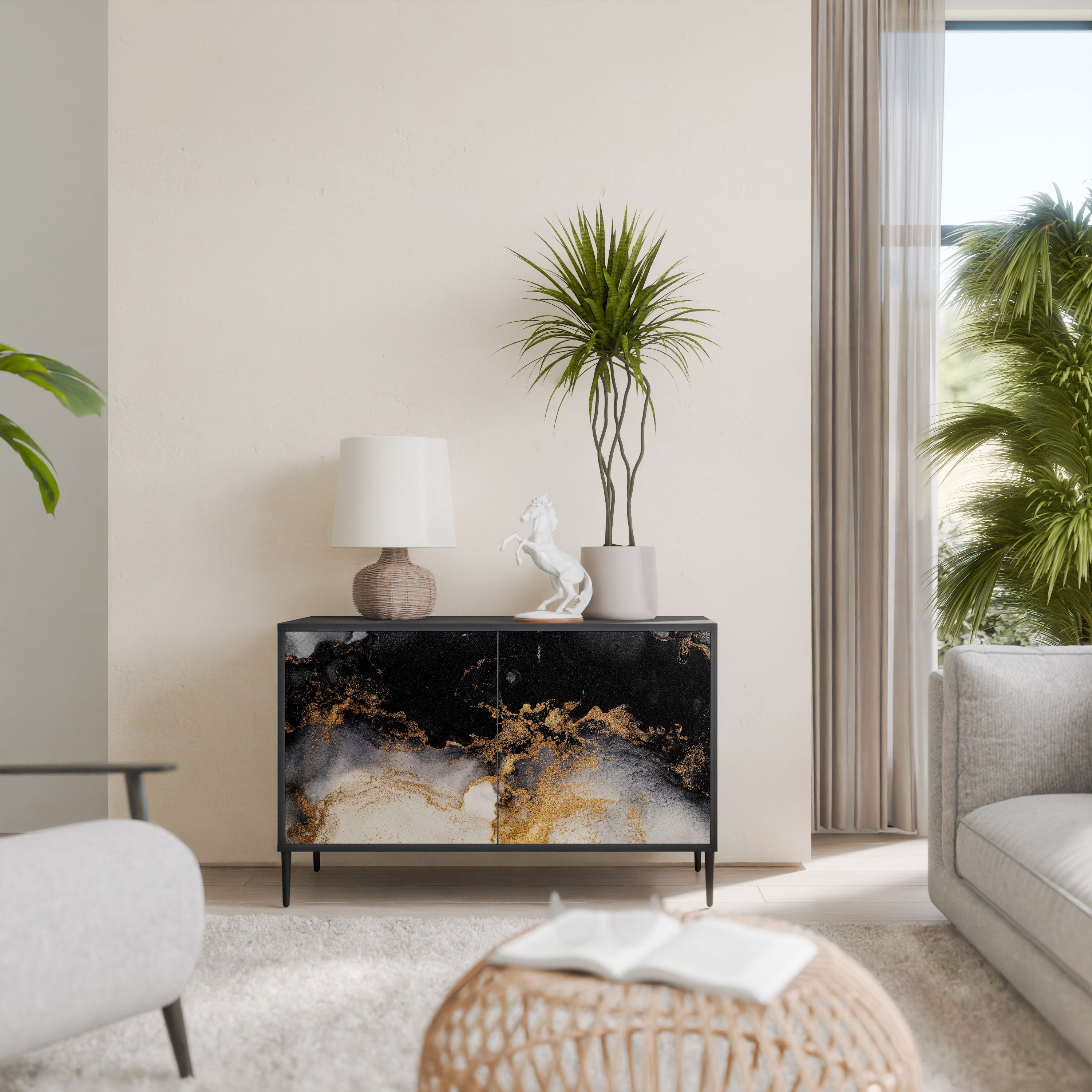 MARBLE OF TOMMORROW 2-Door Sideboard in Black Finish