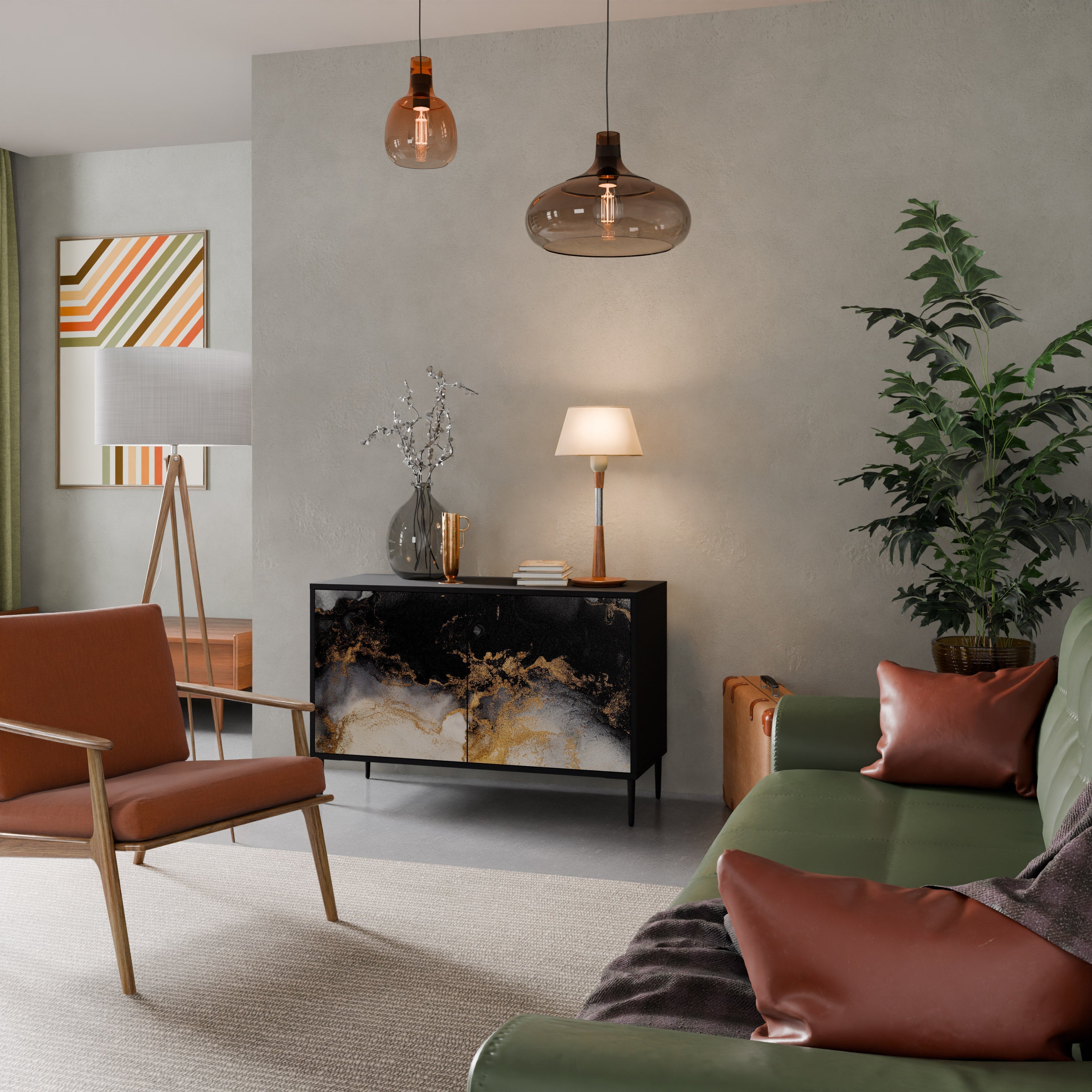 MARBLE OF TOMMORROW 2-Door Sideboard in Black Finish