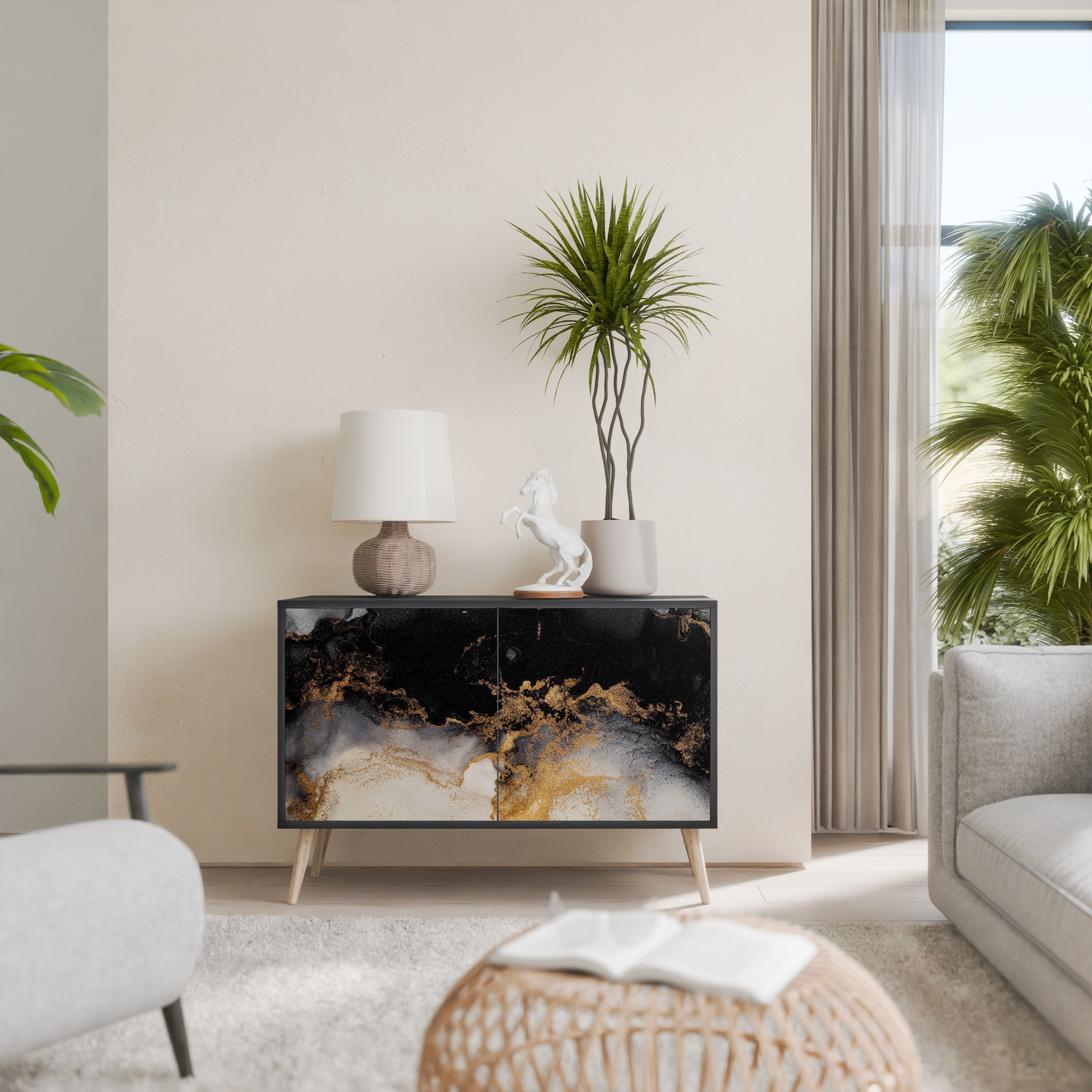 MARBLE OF TOMMORROW 2-Door Sideboard in Black Finish