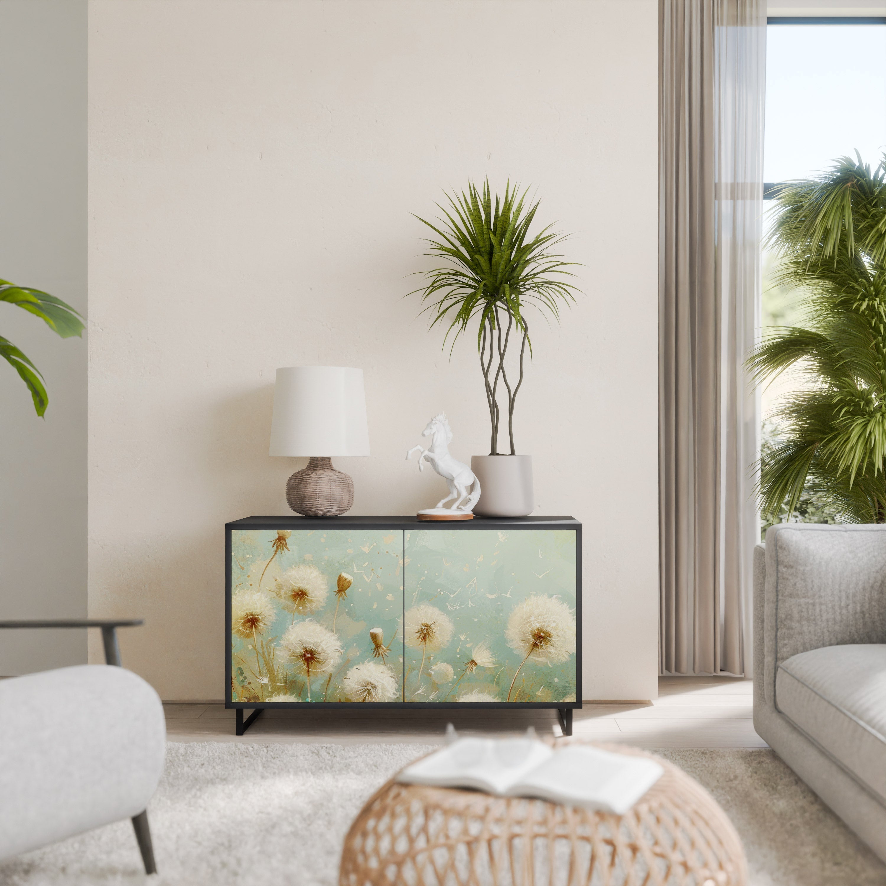 DREAMY MEADOW 2-Door Sideboard in Black Finish