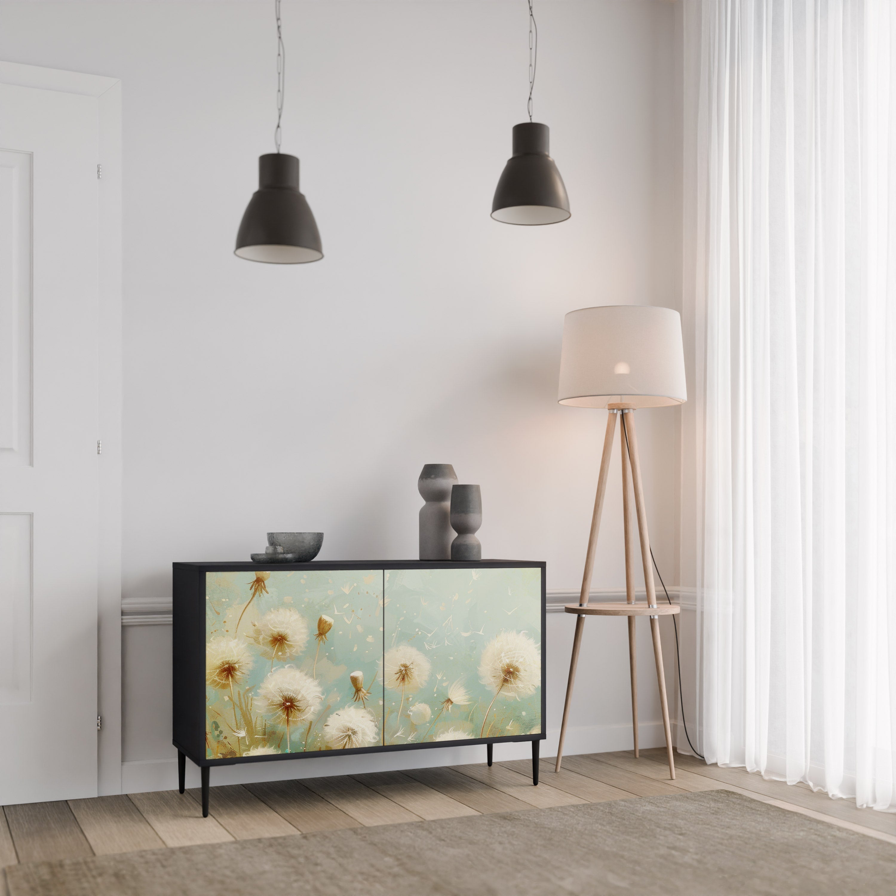 DREAMY MEADOW 2-Door Sideboard in Black Finish