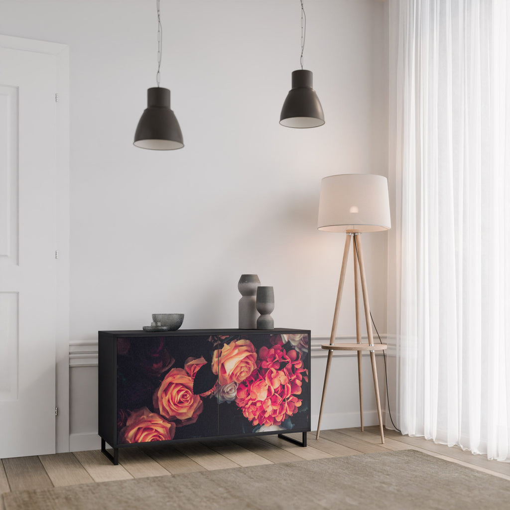 NEVERENDING BLOOM 2-Door Sideboard in Black Finish