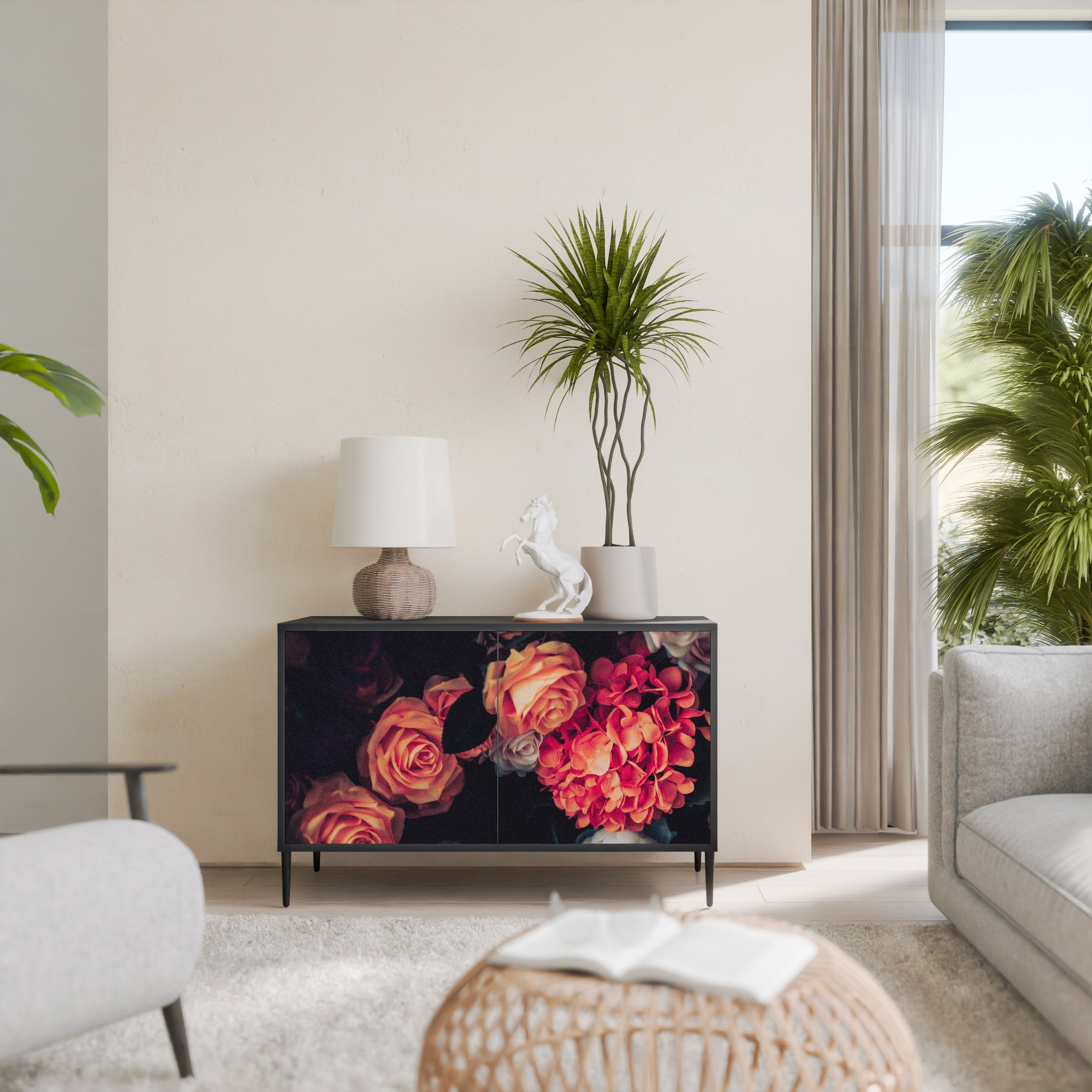 NEVERENDING BLOOM 2-Door Sideboard in Black Finish