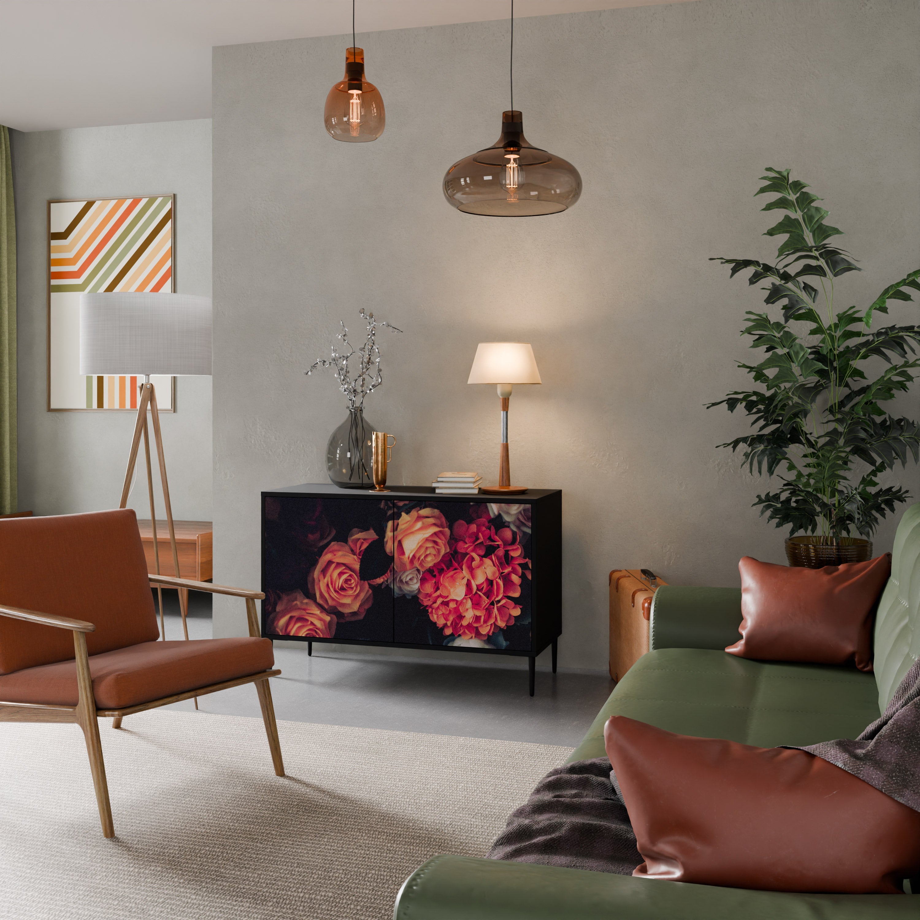 NEVERENDING BLOOM 2-Door Sideboard in Black Finish