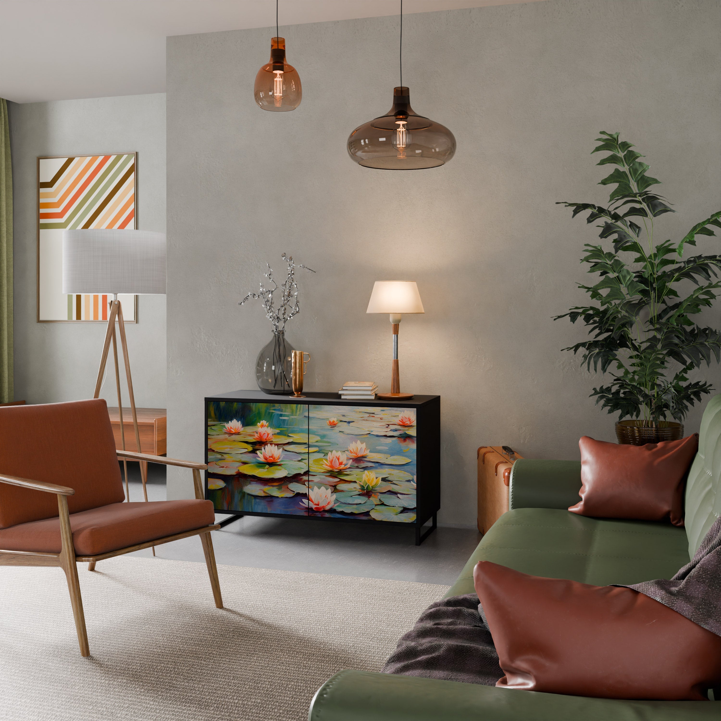 BLOOMING WATERS 2-Door Sideboard in Black Finish