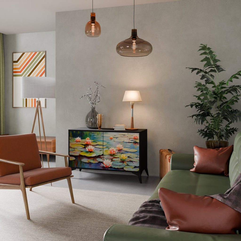 BLOOMING WATERS 2-Door Sideboard in Black Finish