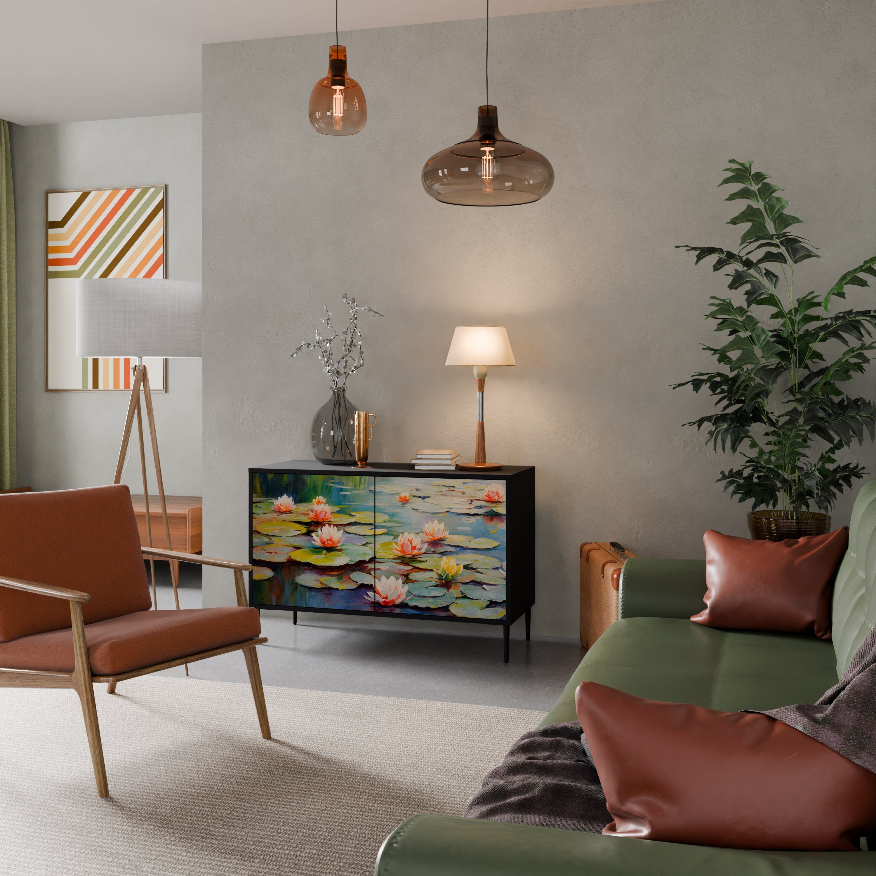 BLOOMING WATERS 2-Door Sideboard in Black Finish