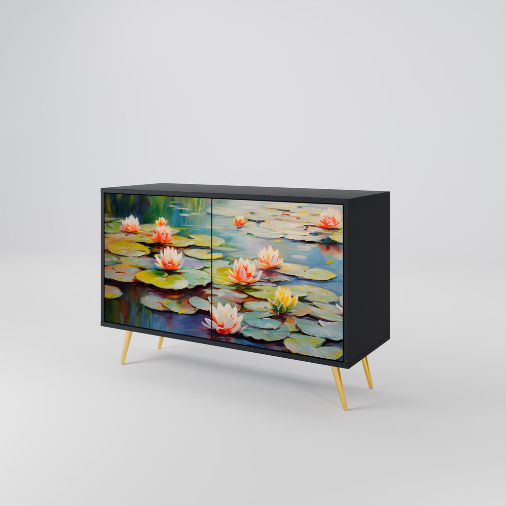 BLOOMING WATERS 2-Door Sideboard in Black Finish