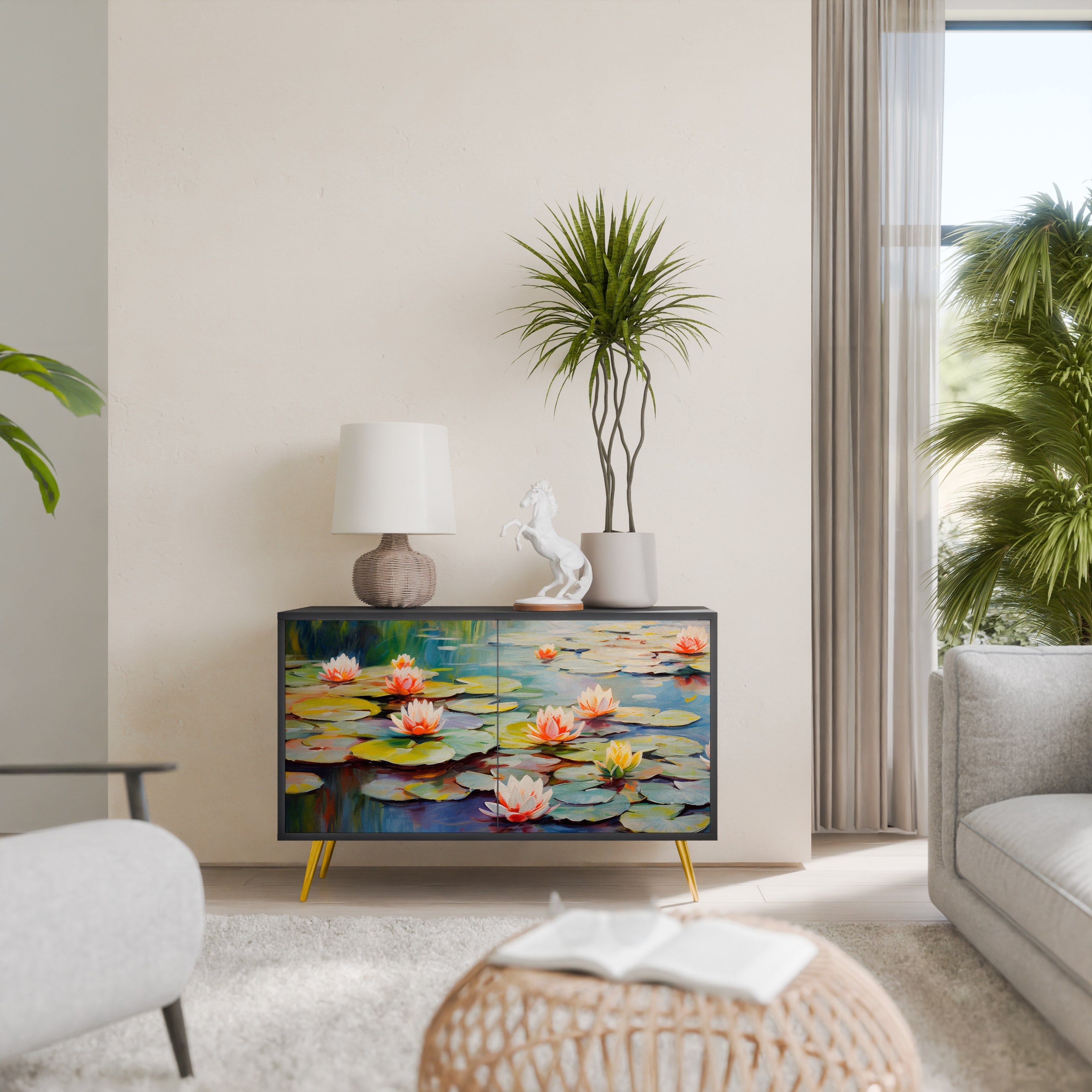 BLOOMING WATERS 2-Door Sideboard in Black Finish