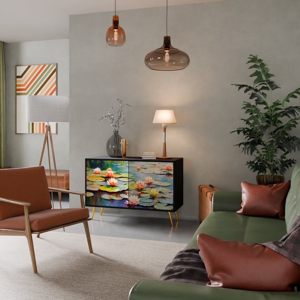 BLOOMING WATERS 2-Door Sideboard in Black Finish