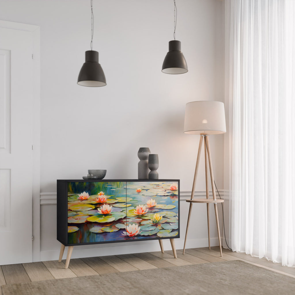 BLOOMING WATERS 2-Door Sideboard in Black Finish