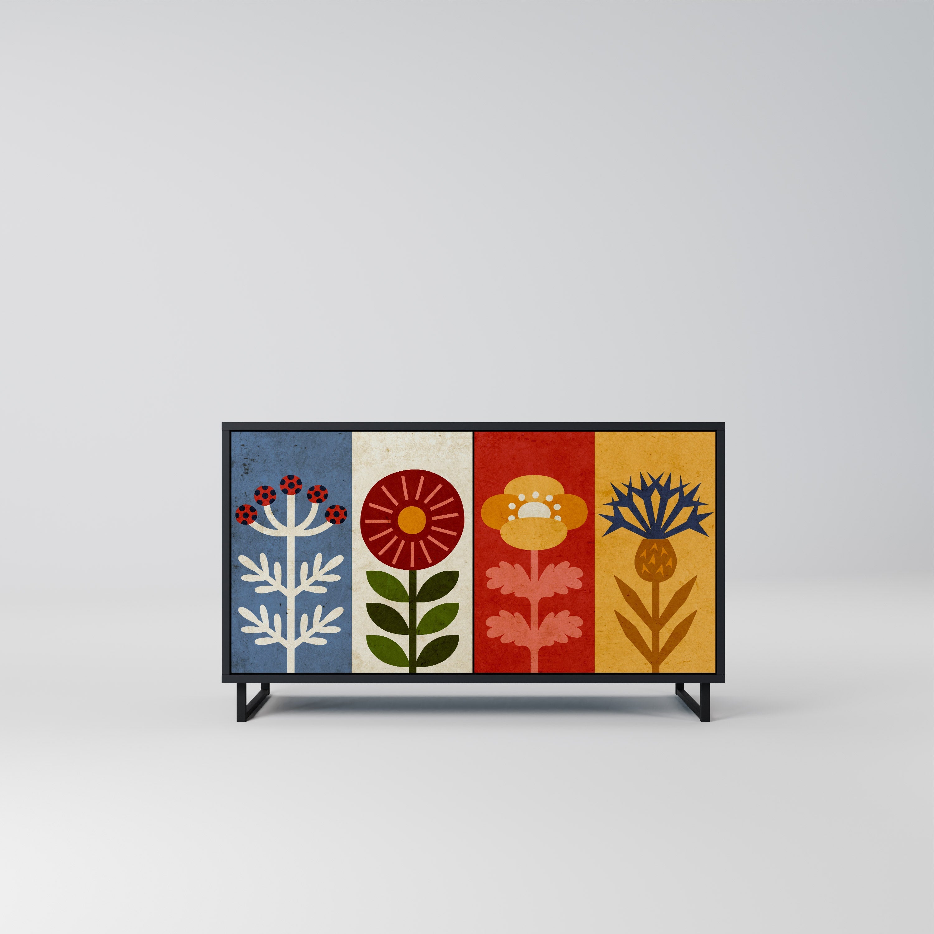 SCANDIC FLOWERET Sideboard mit 2 Türen in Schwarz