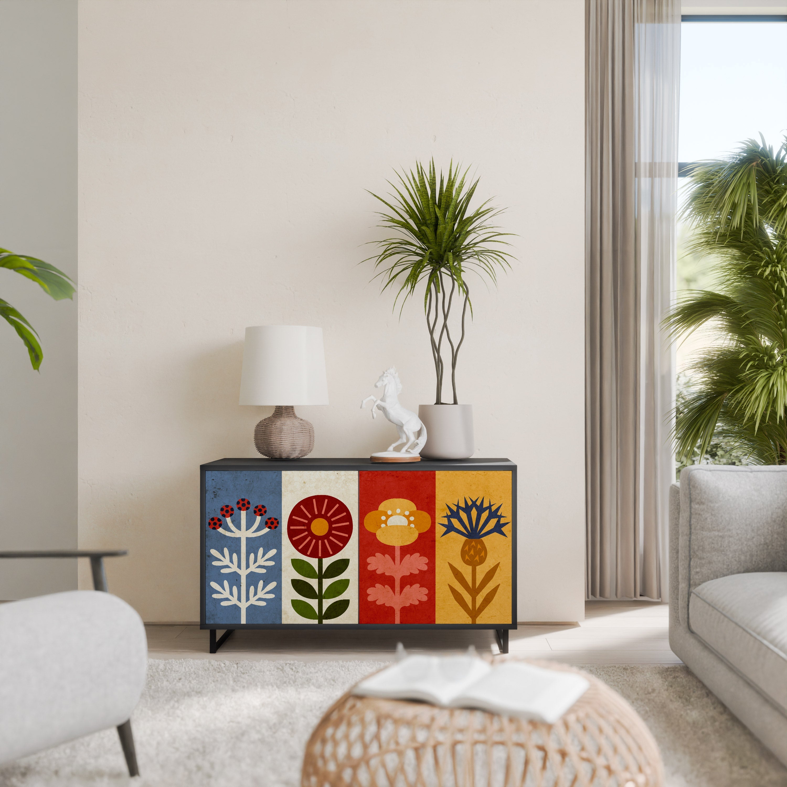 SCANDIC FLOWERET 2-Door Sideboard in Black Finish