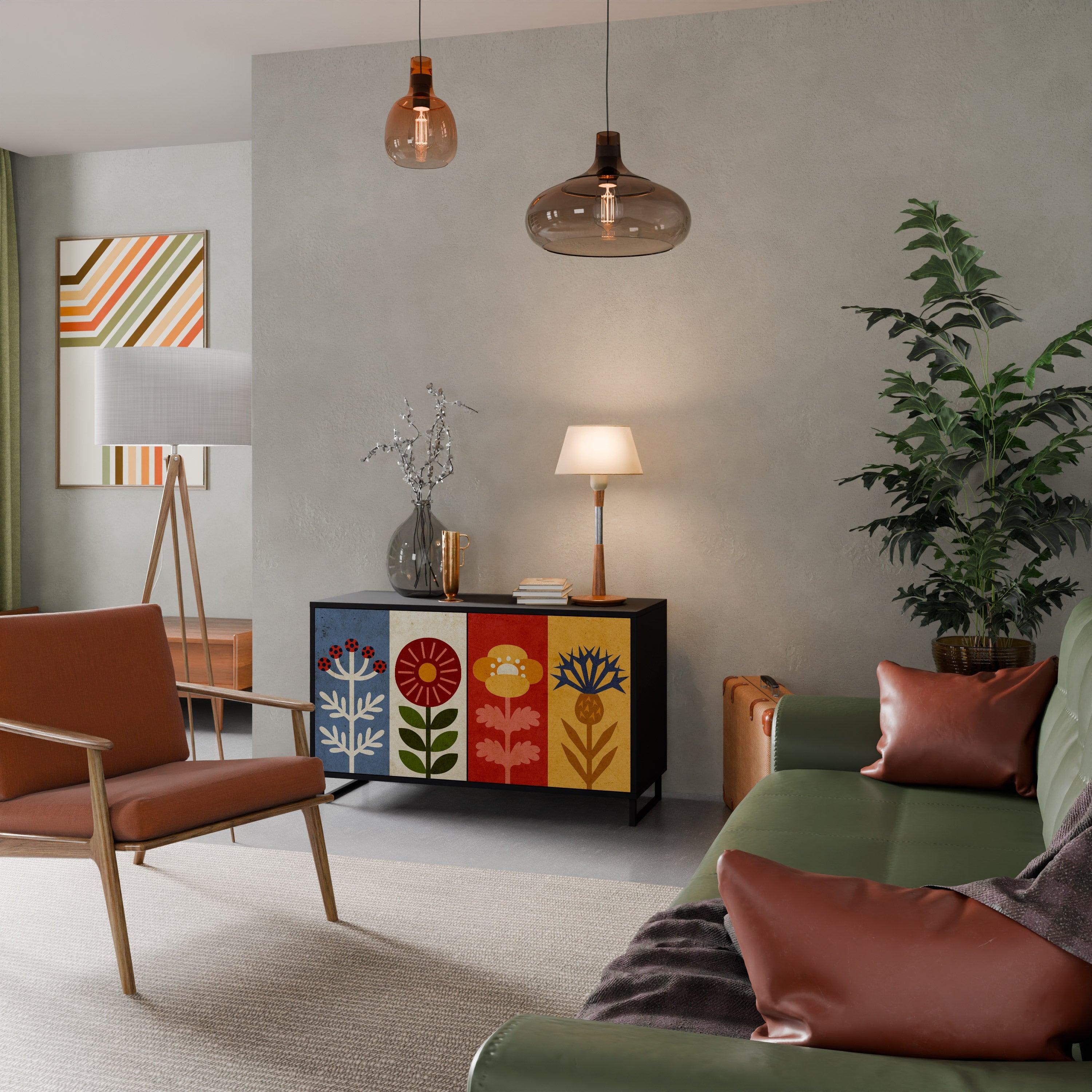 SCANDIC FLOWERET 2-Door Sideboard in Black Finish