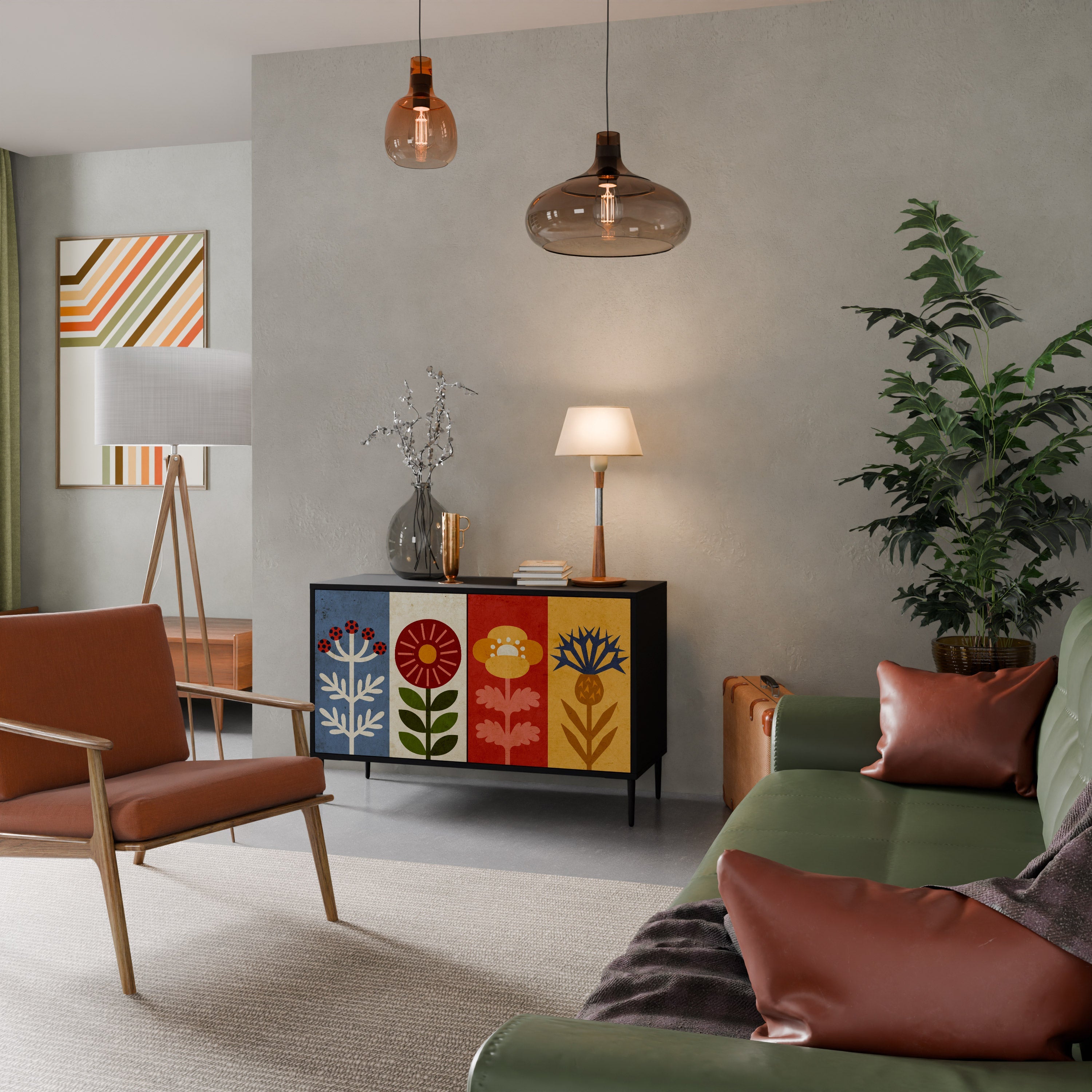 SCANDIC FLOWERET Sideboard mit 2 Türen in Schwarz