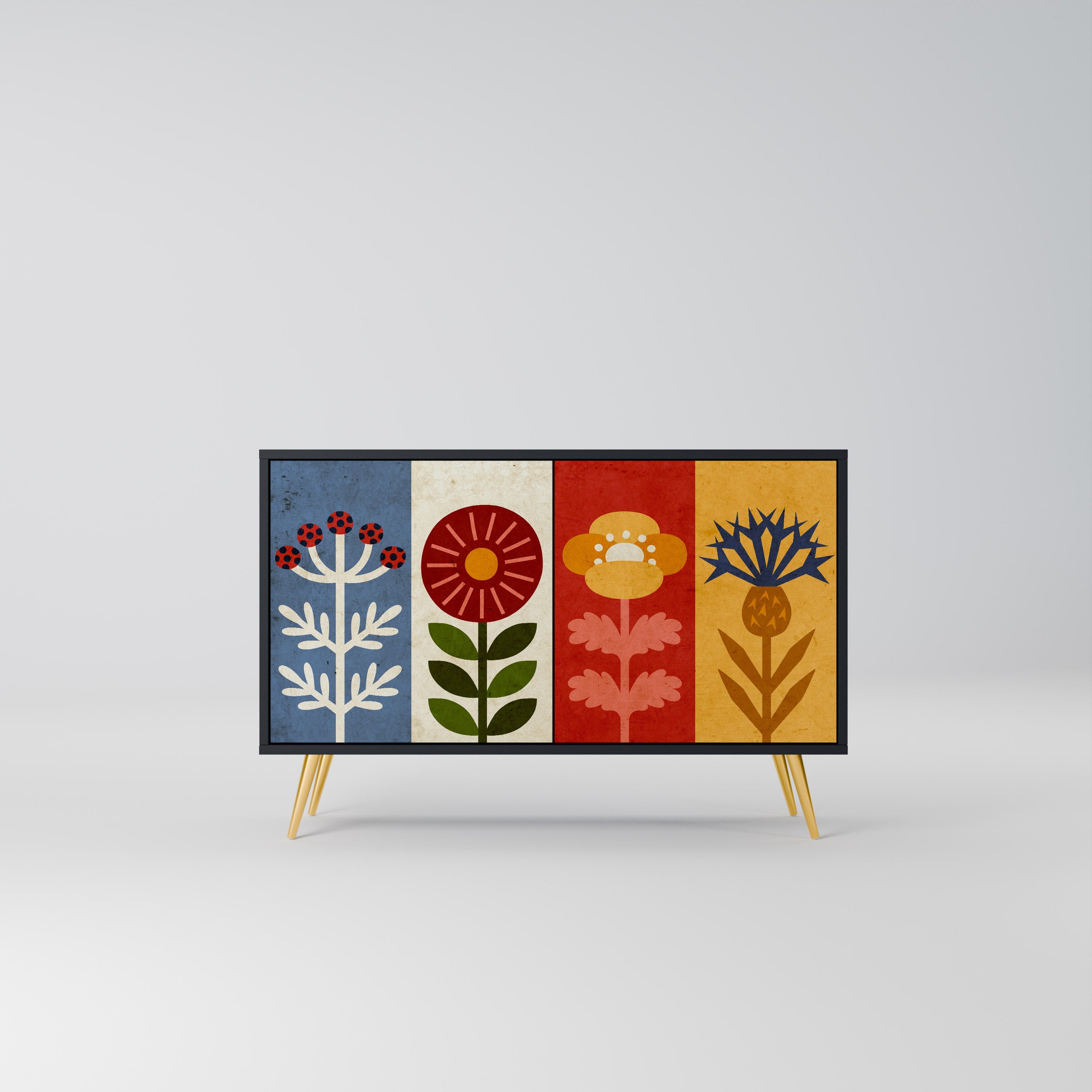 SCANDIC FLOWERET Sideboard mit 2 Türen in Schwarz