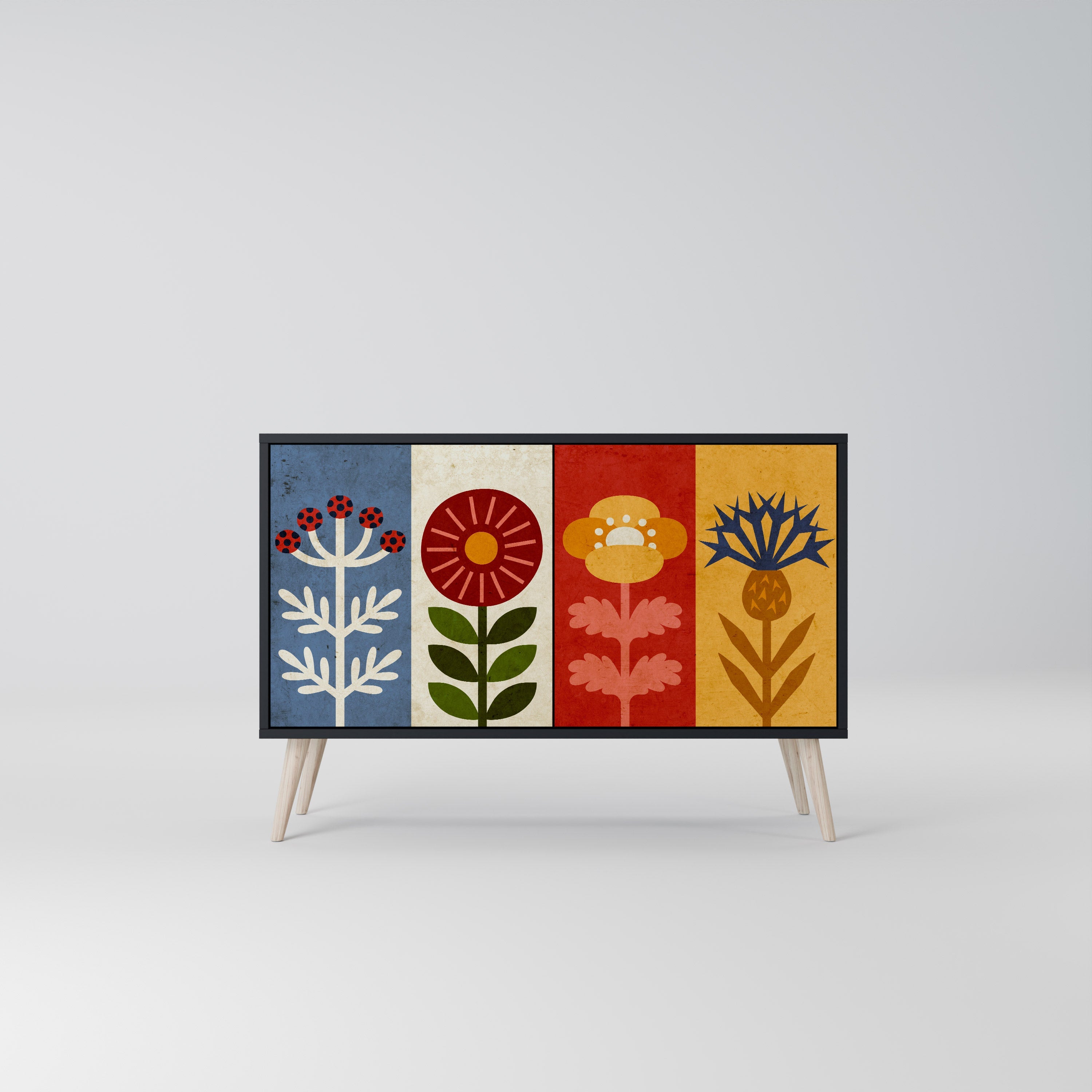 SCANDIC FLOWERET Sideboard mit 2 Türen in Schwarz