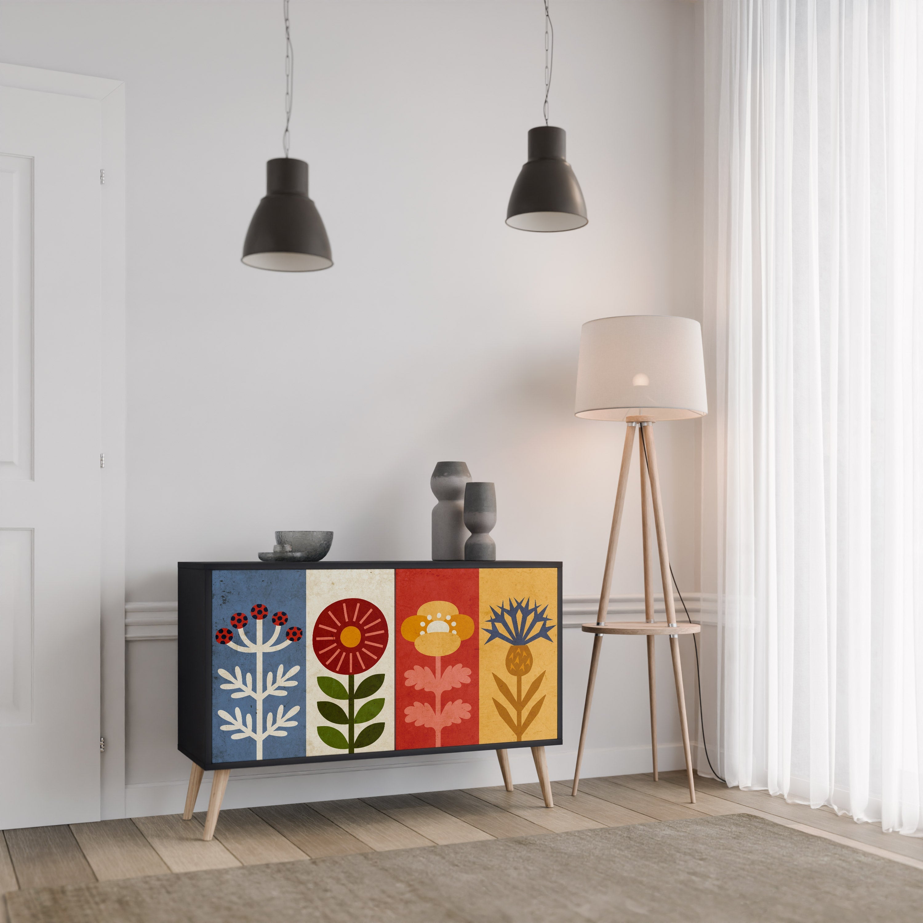 SCANDIC FLOWERET 2-Door Sideboard in Black Finish