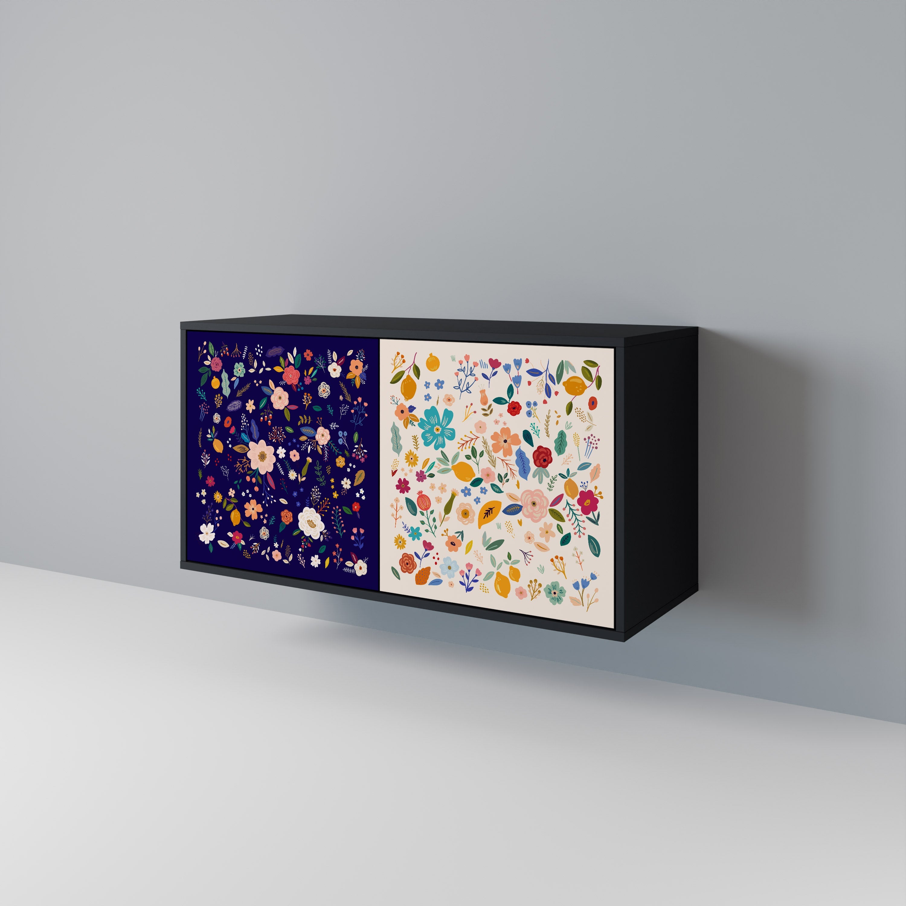 FLORAL COMBINATION 2-Door Sideboard in Black Finish