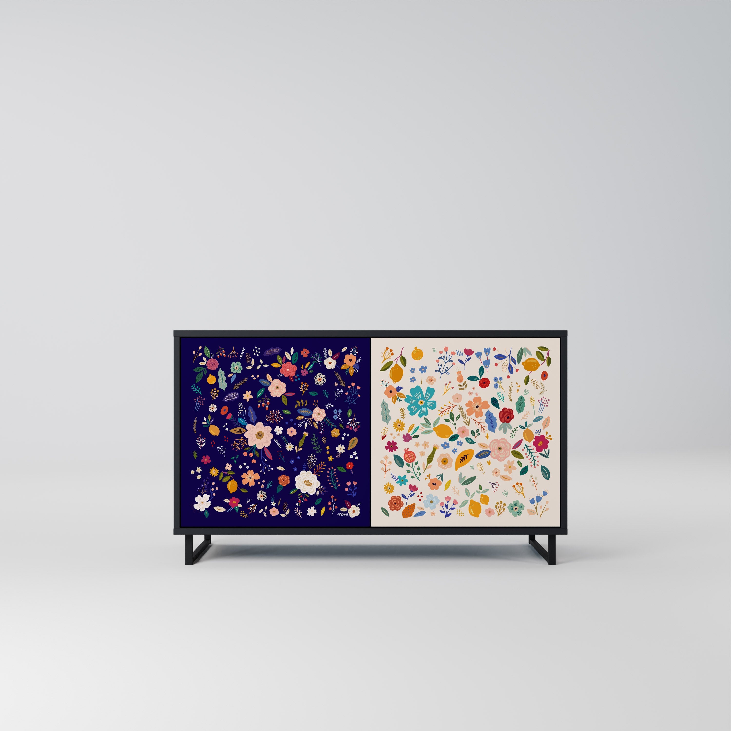 FLORAL COMBINATION Sideboard mit 2 Türen in Schwarz