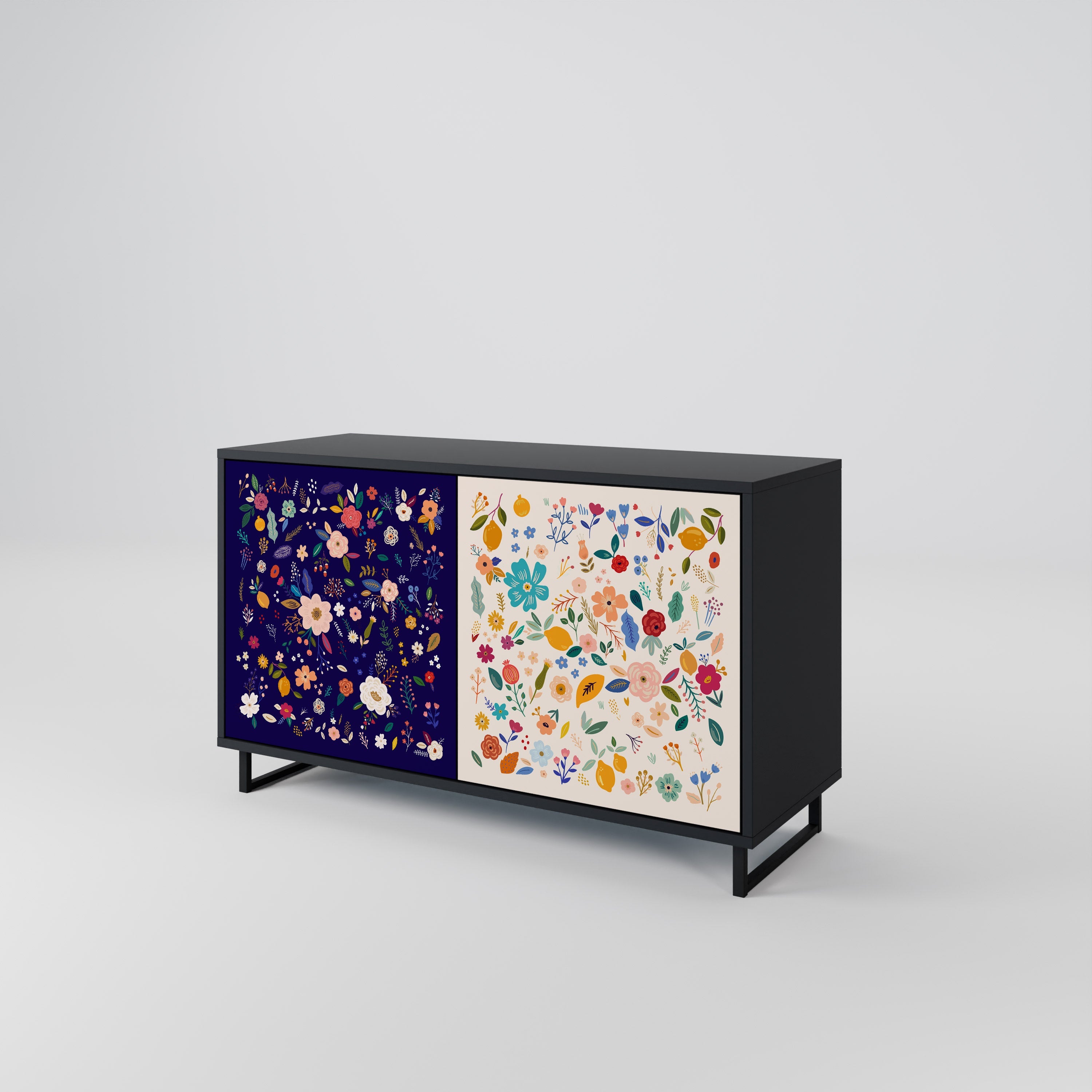 FLORAL COMBINATION 2-Door Sideboard in Black Finish