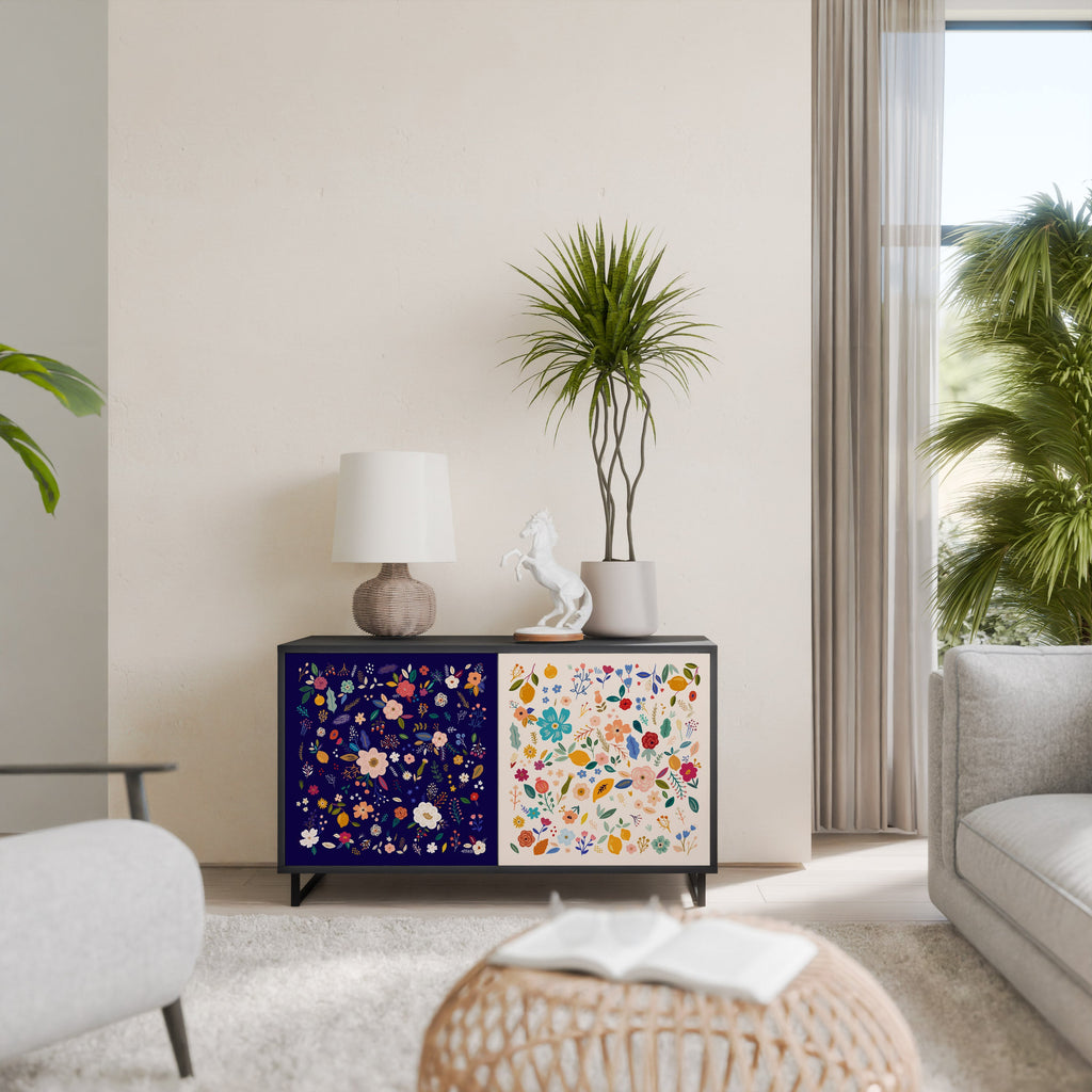 FLORAL COMBINATION 2-Door Sideboard in Black Finish