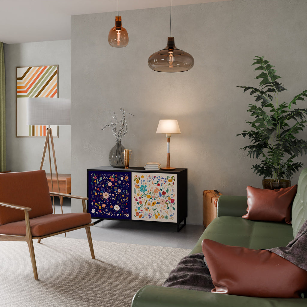 FLORAL COMBINATION 2-Door Sideboard in Black Finish