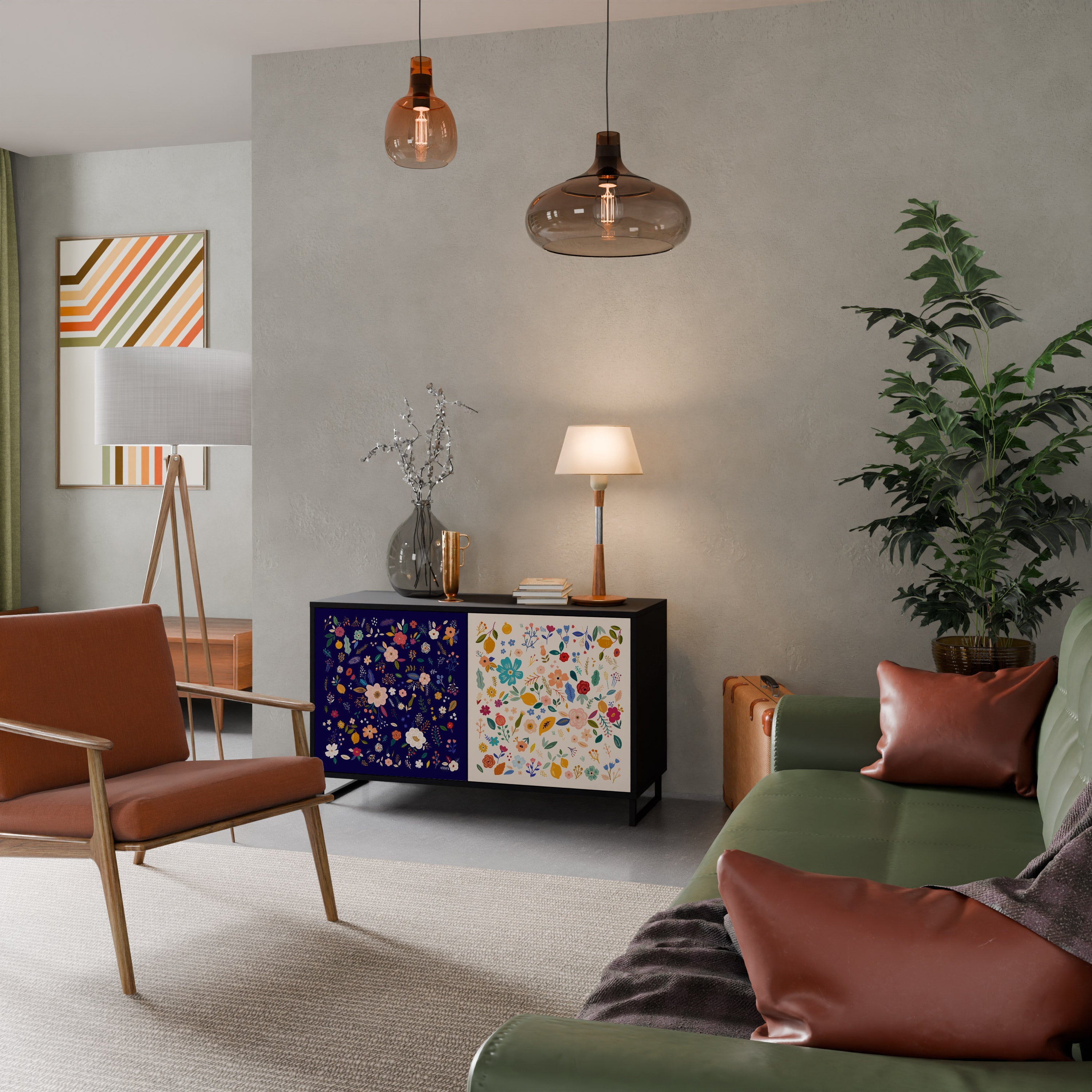 FLORAL COMBINATION 2-Door Sideboard in Black Finish