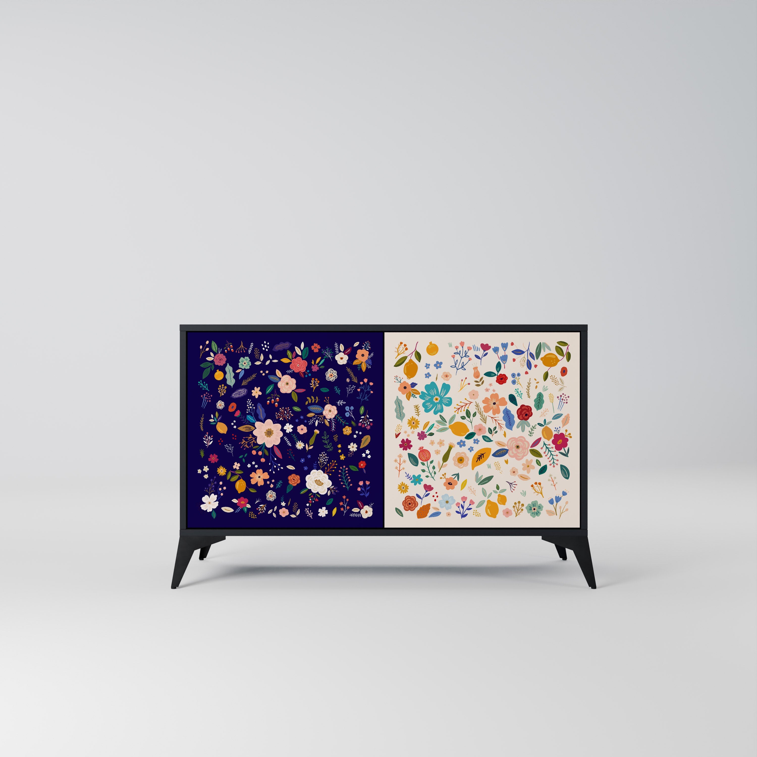FLORAL COMBINATION Sideboard mit 2 Türen in Schwarz