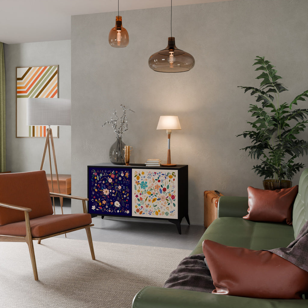 FLORAL COMBINATION 2-Door Sideboard in Black Finish