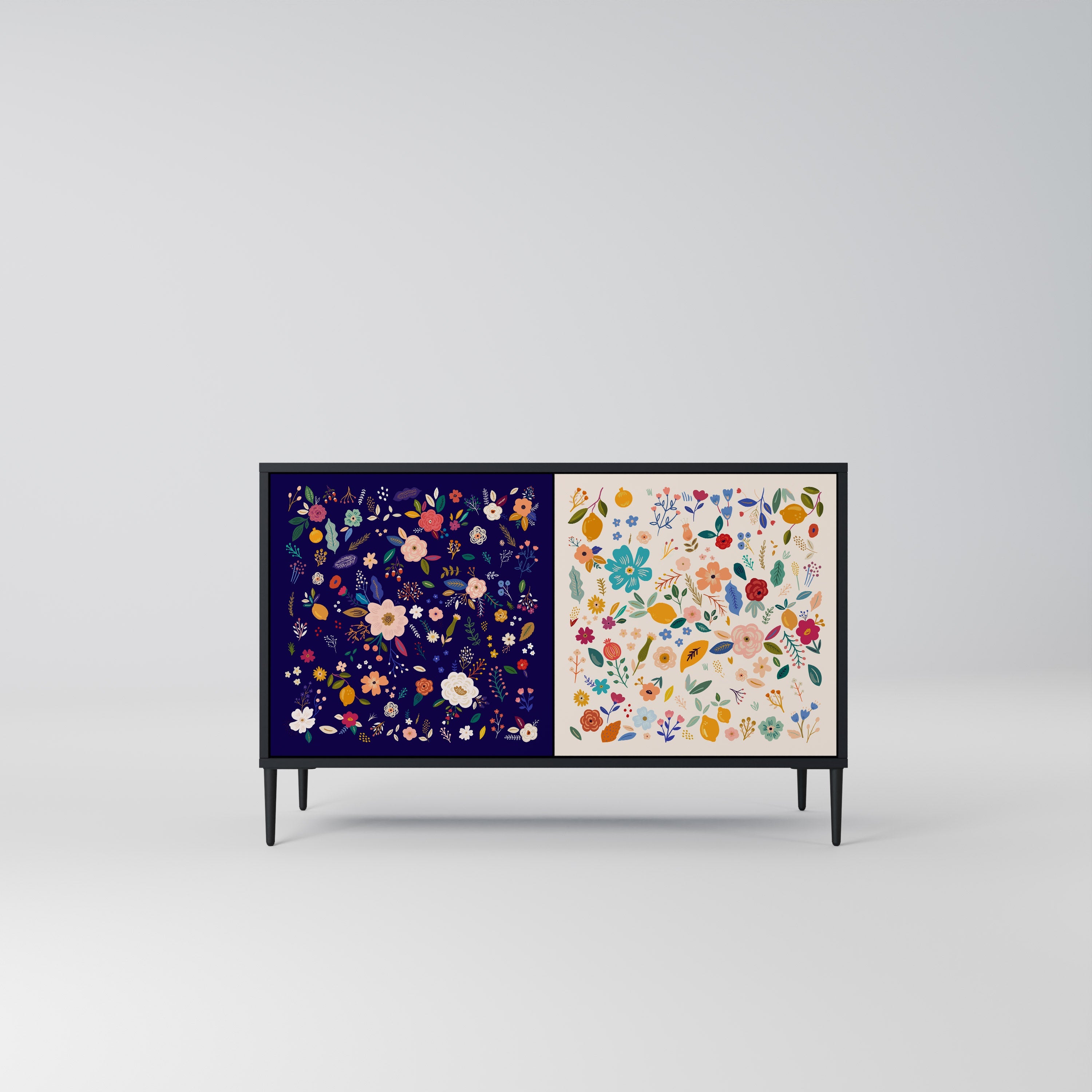 FLORAL COMBINATION Sideboard mit 2 Türen in Schwarz