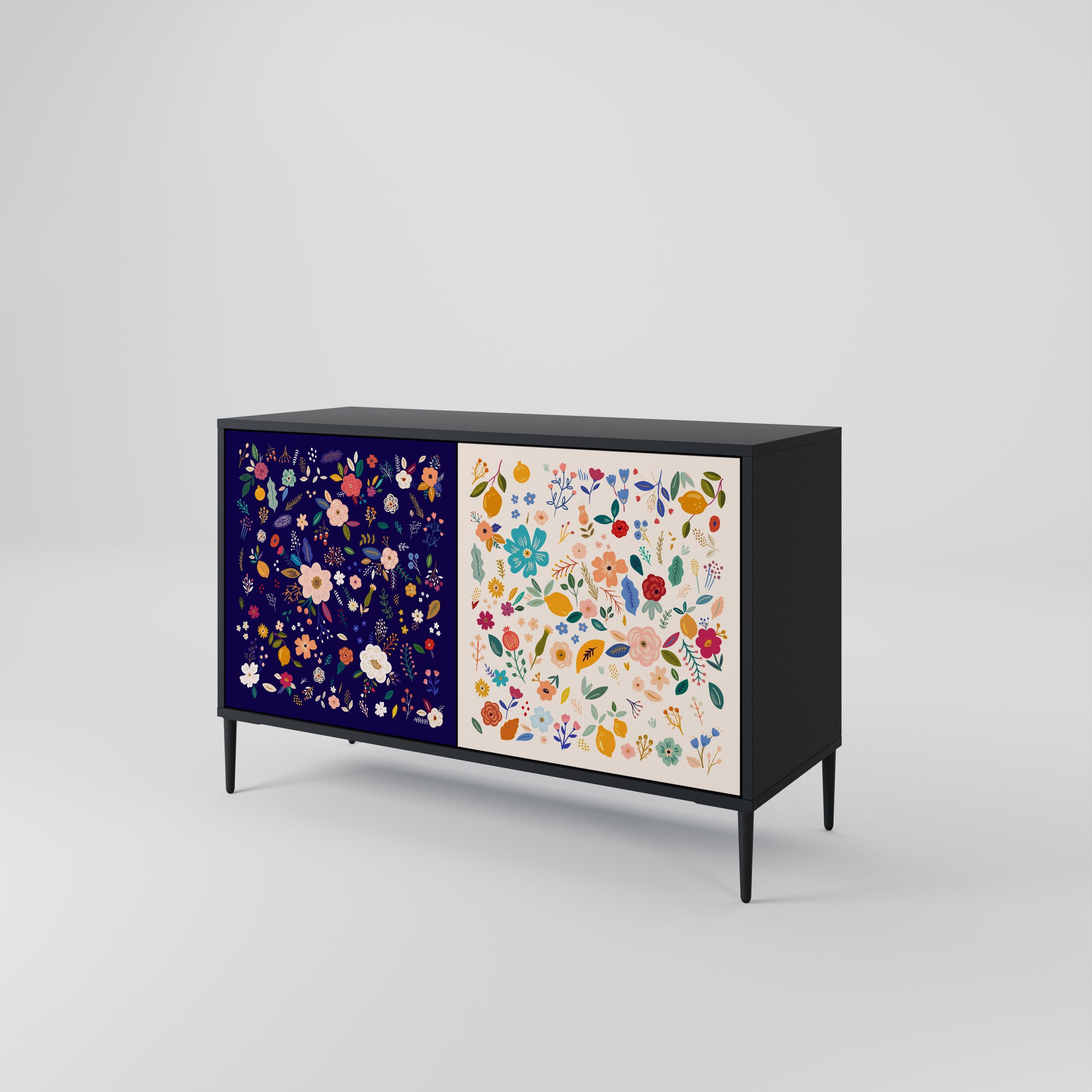 FLORAL COMBINATION Sideboard mit 2 Türen in Schwarz