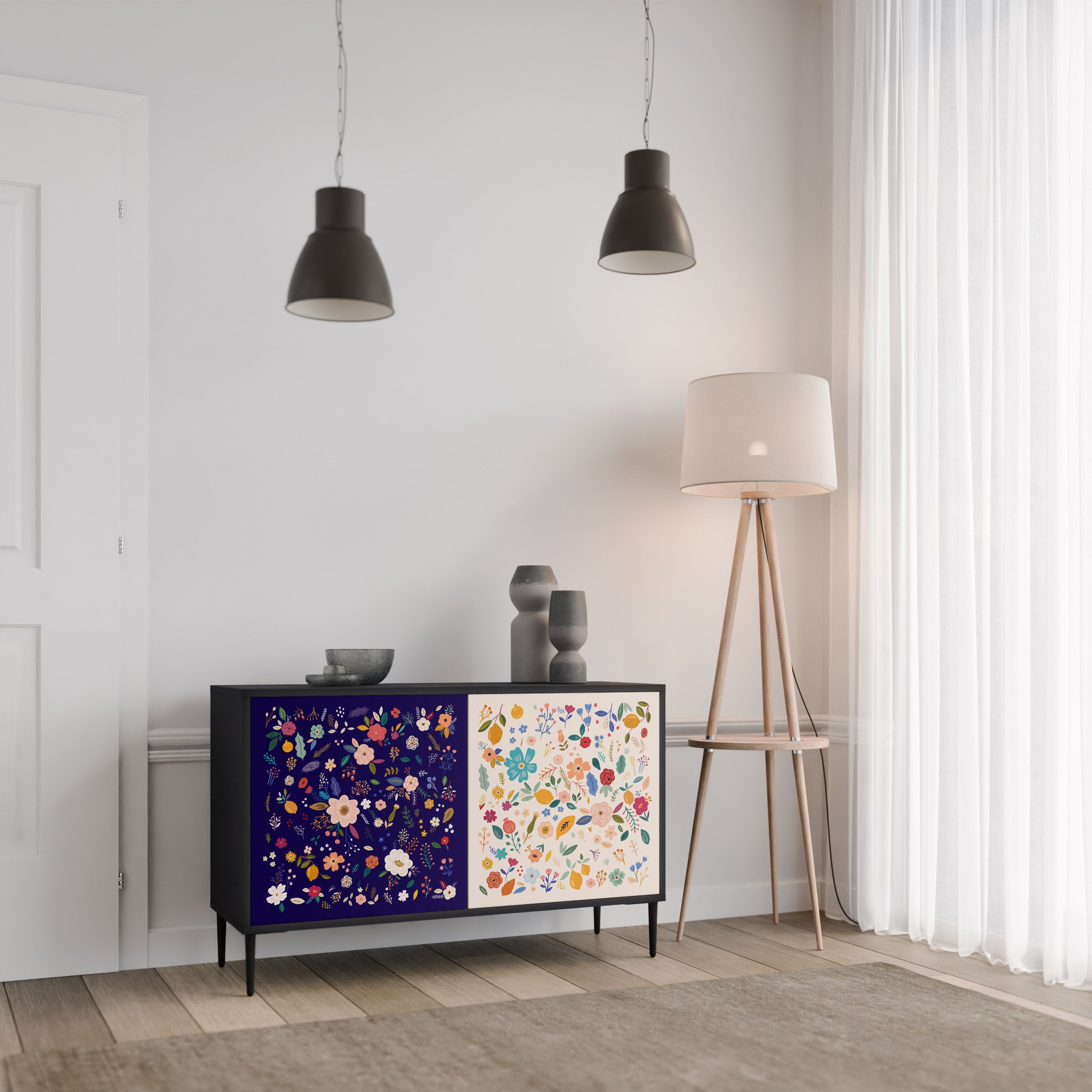 FLORAL COMBINATION Sideboard mit 2 Türen in Schwarz