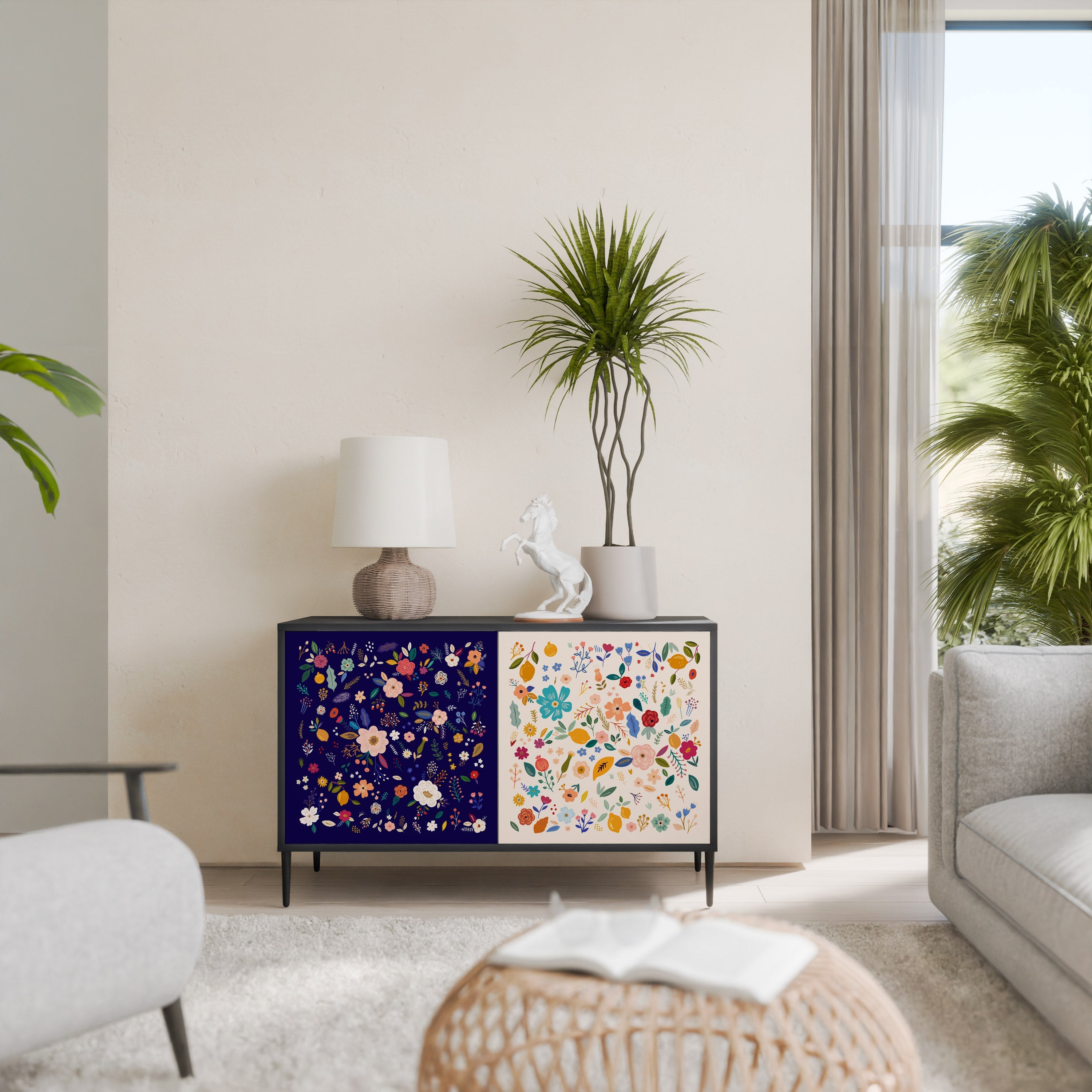 FLORAL COMBINATION Sideboard mit 2 Türen in Schwarz