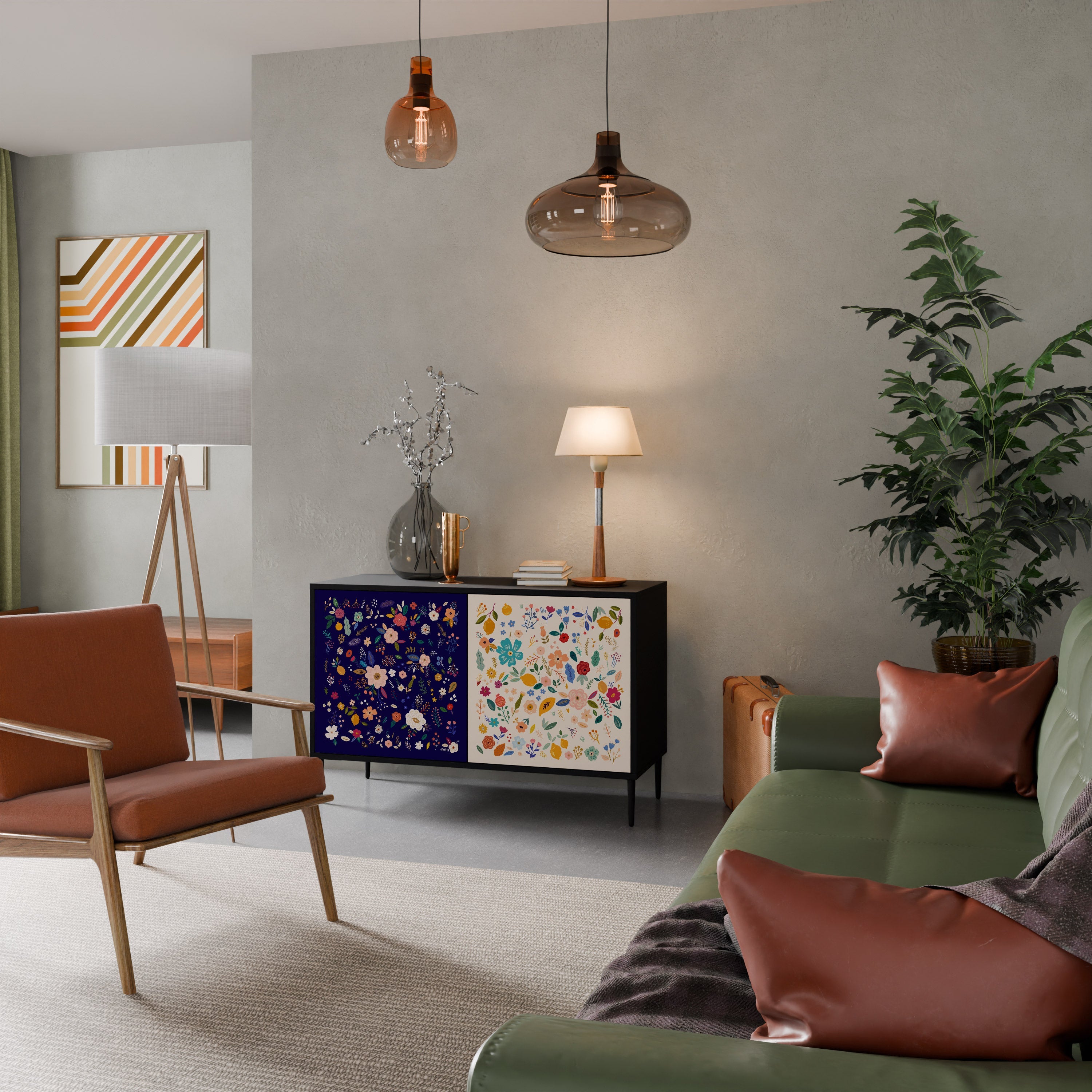 FLORAL COMBINATION Sideboard mit 2 Türen in Schwarz