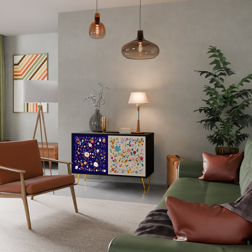 FLORAL COMBINATION 2-Door Sideboard in Black Finish