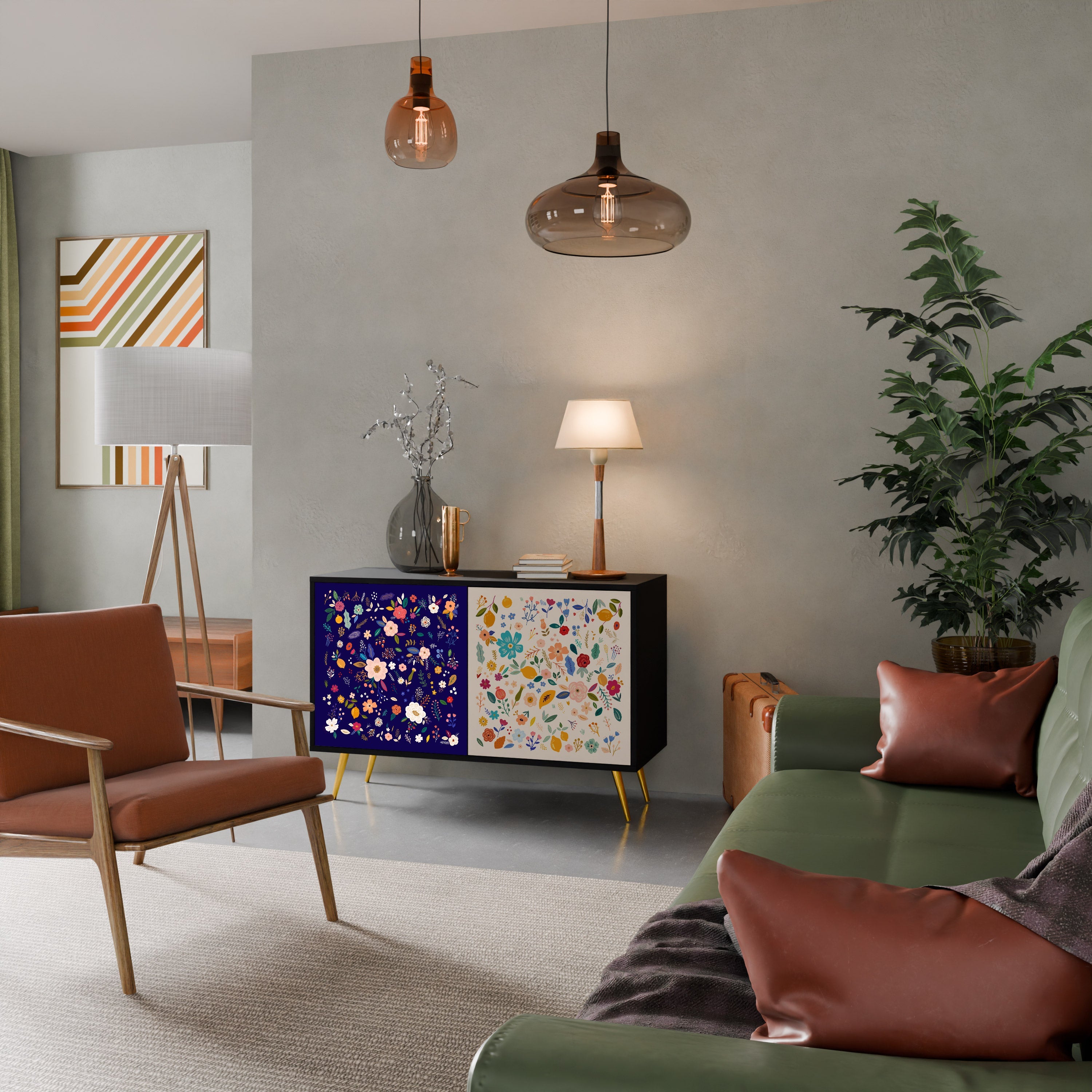 FLORAL COMBINATION 2-Door Sideboard in Black Finish