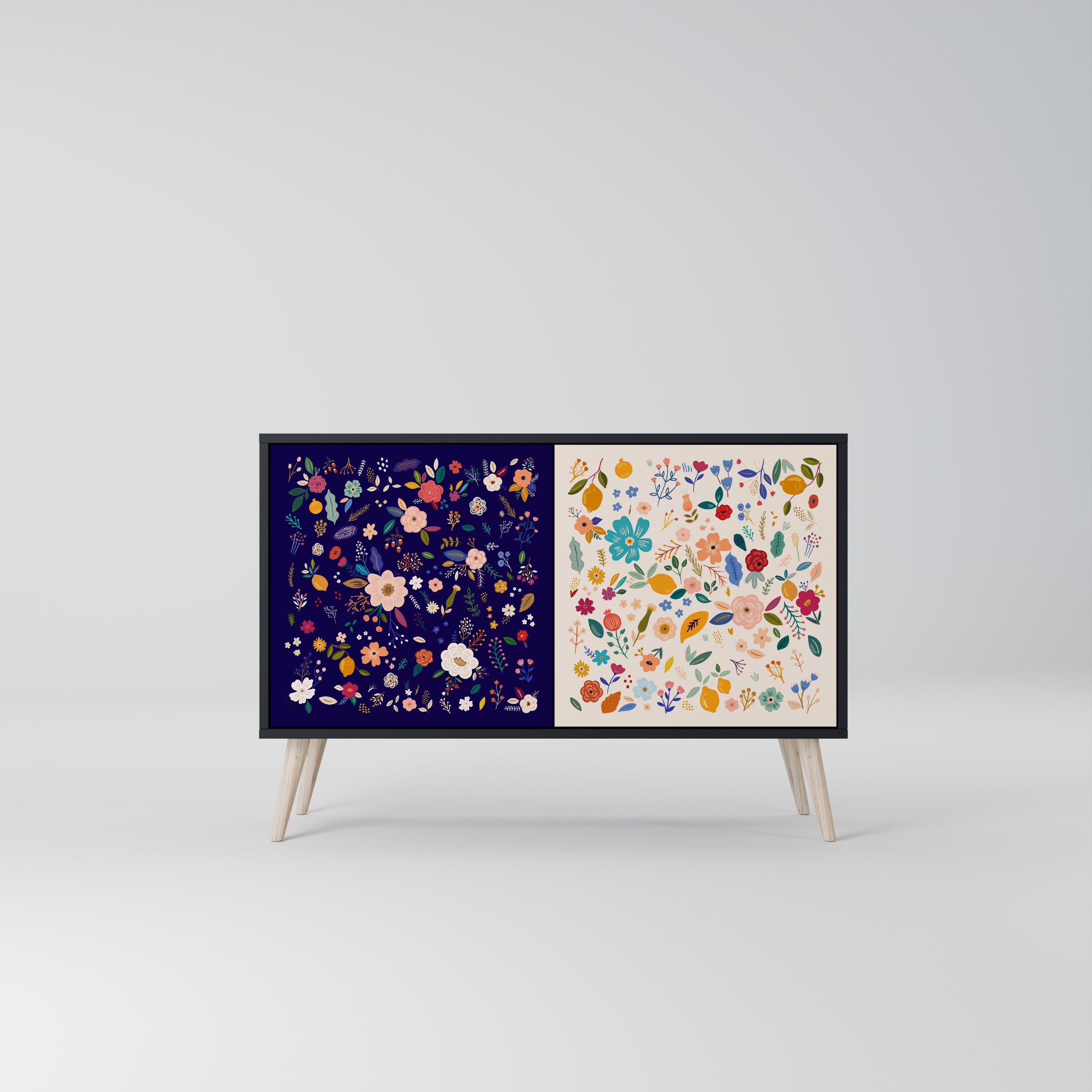 FLORAL COMBINATION Sideboard mit 2 Türen in Schwarz