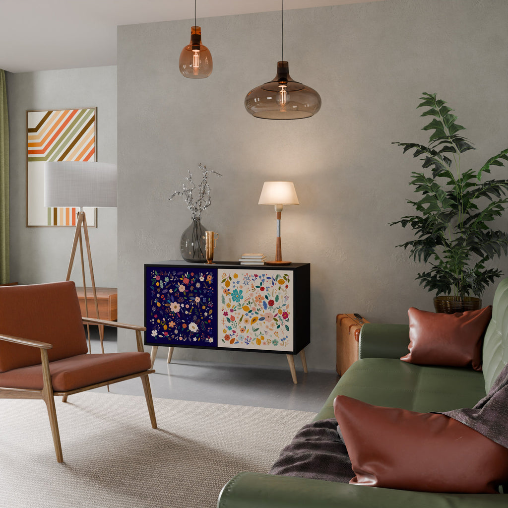 FLORAL COMBINATION 2-Door Sideboard in Black Finish