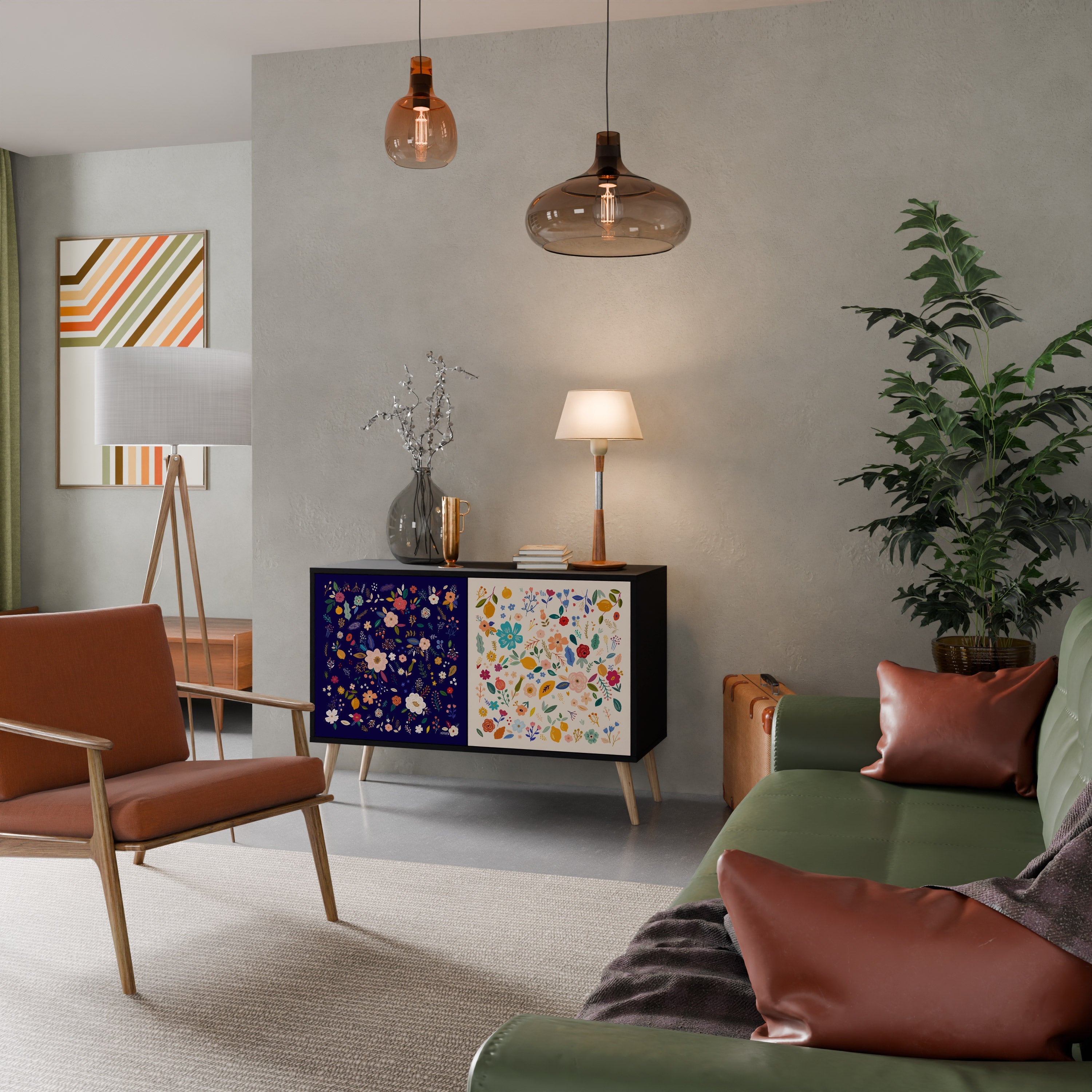 FLORAL COMBINATION 2-Door Sideboard in Black Finish