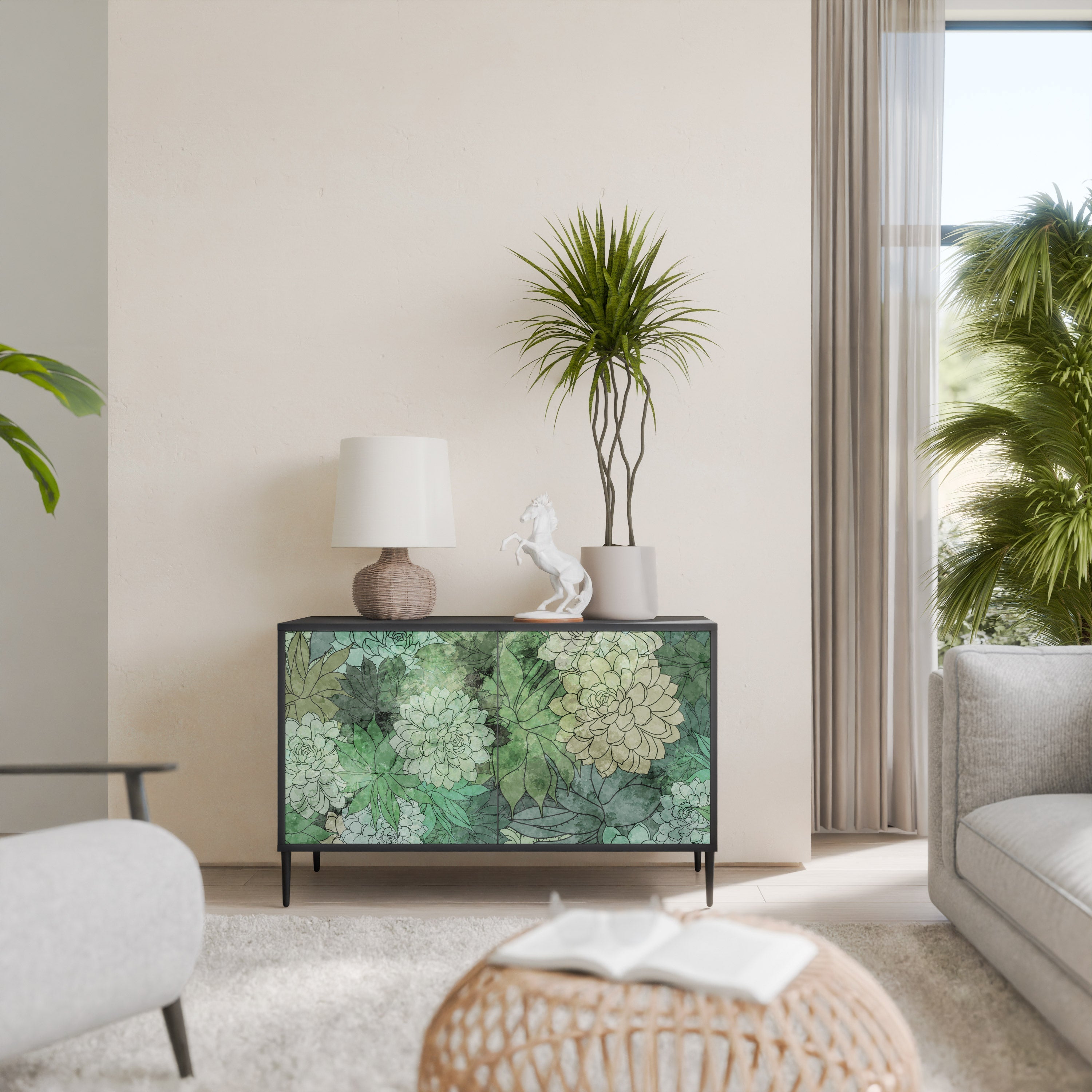 SUCCULENT CLUSTER Sideboard mit 2 Türen in Schwarz