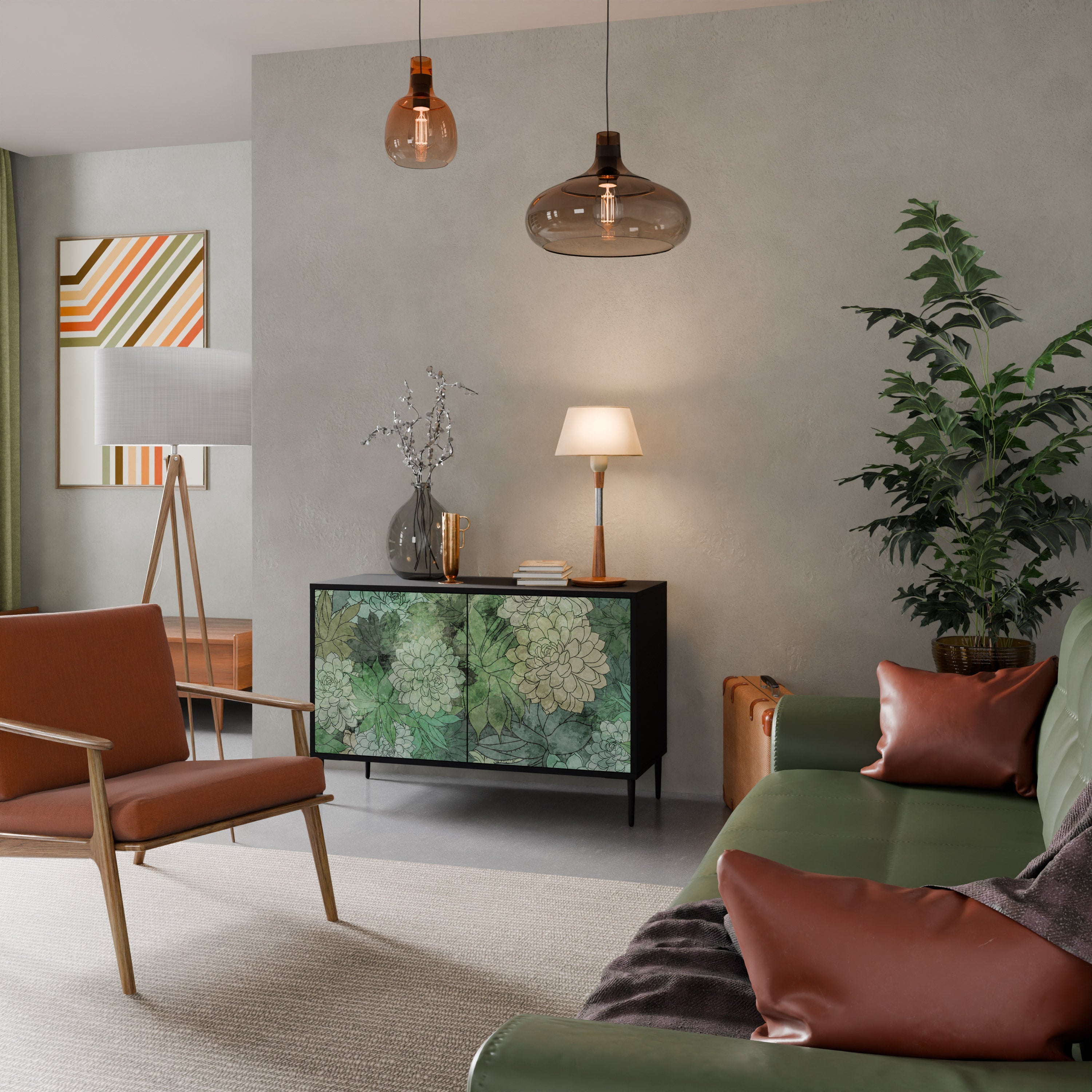 SUCCULENT CLUSTER Sideboard mit 2 Türen in Schwarz