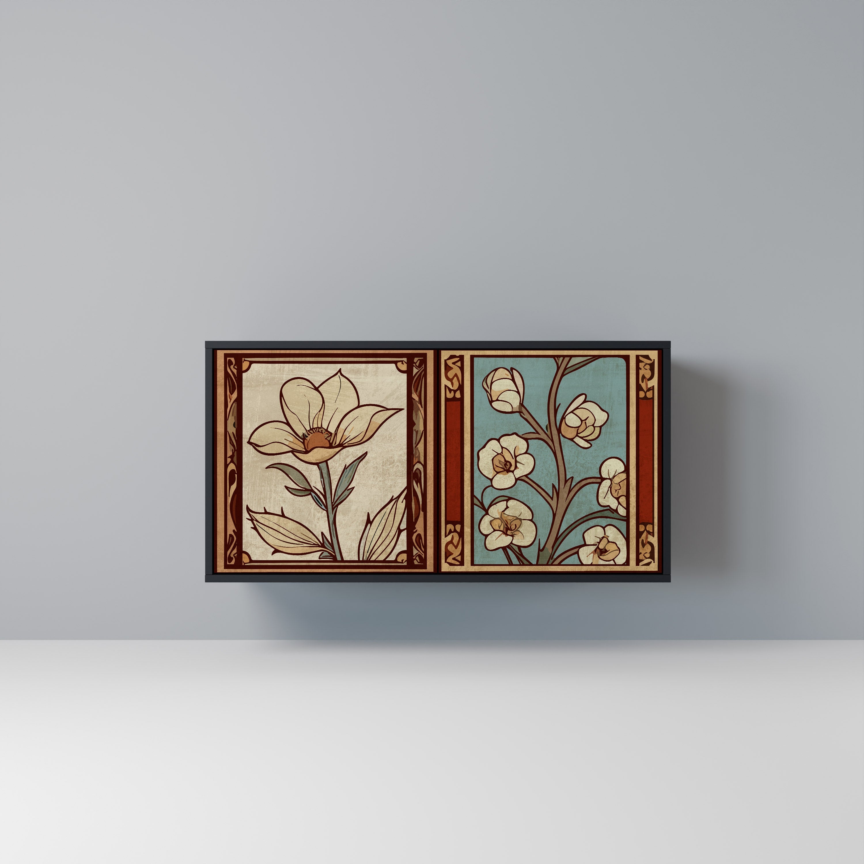 TIMELESS FLORA Sideboard mit 2 Türen in Schwarz