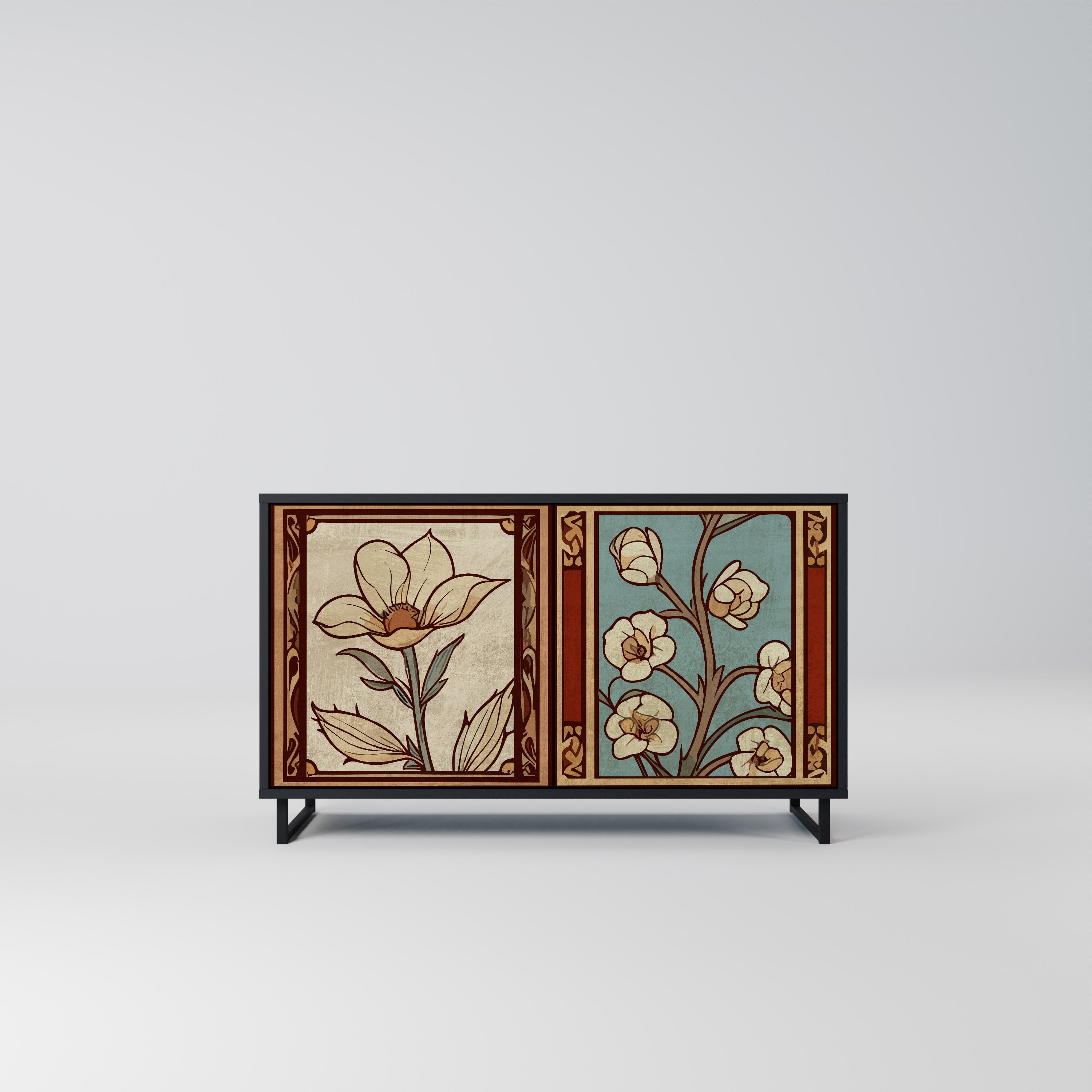 TIMELESS FLORA Sideboard mit 2 Türen in Schwarz