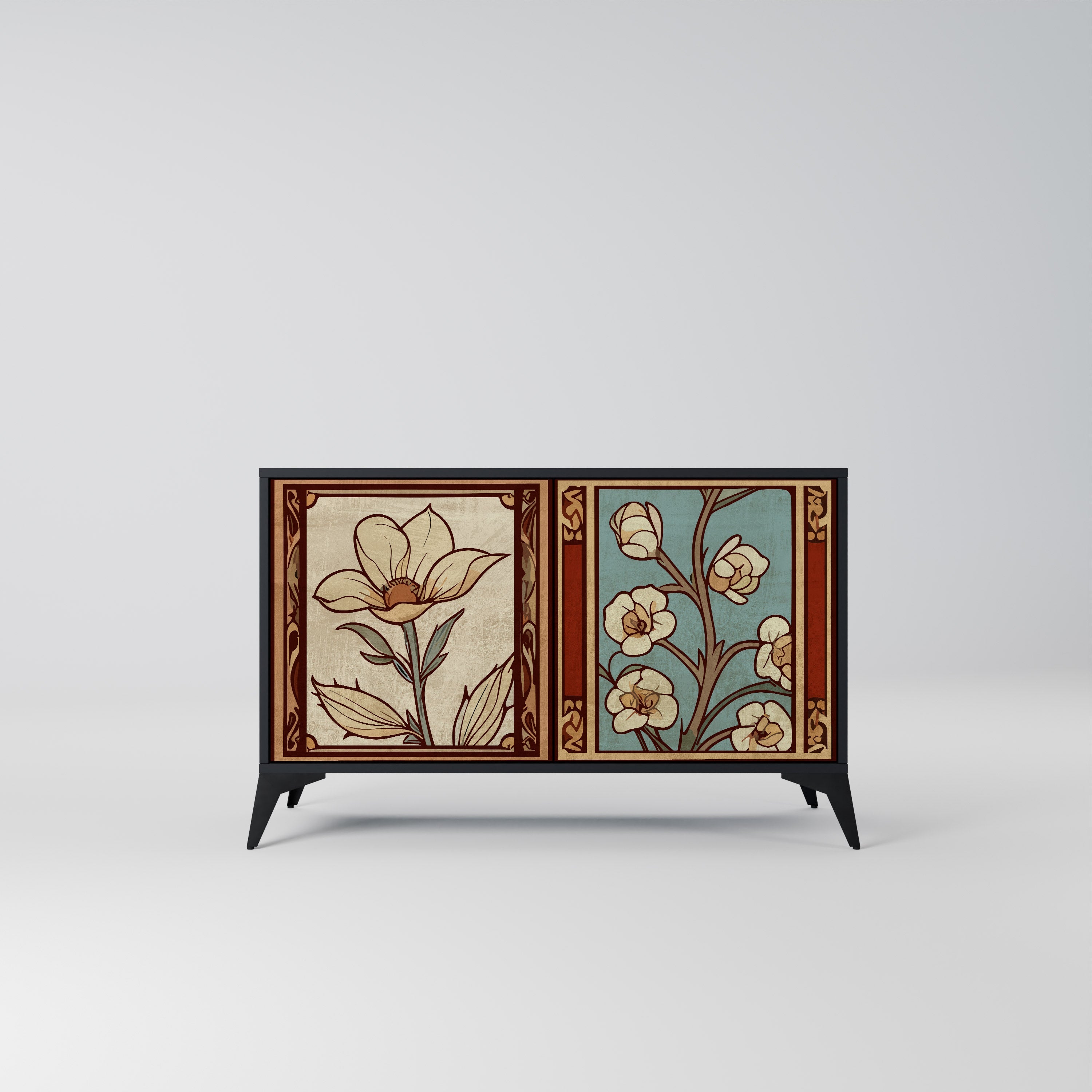 TIMELESS FLORA Sideboard mit 2 Türen in Schwarz